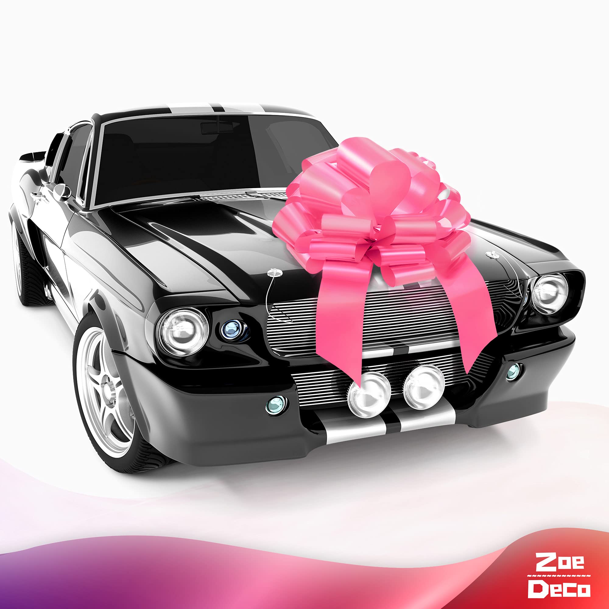 Zoe Deco 23-Inch Pink Round Car Bow - Giant Gift Wrapping Bow for Birthday, Christmas & Special Occasions | Perfect for Car Decor, Present Toppers & Holiday Vehicle Accessories