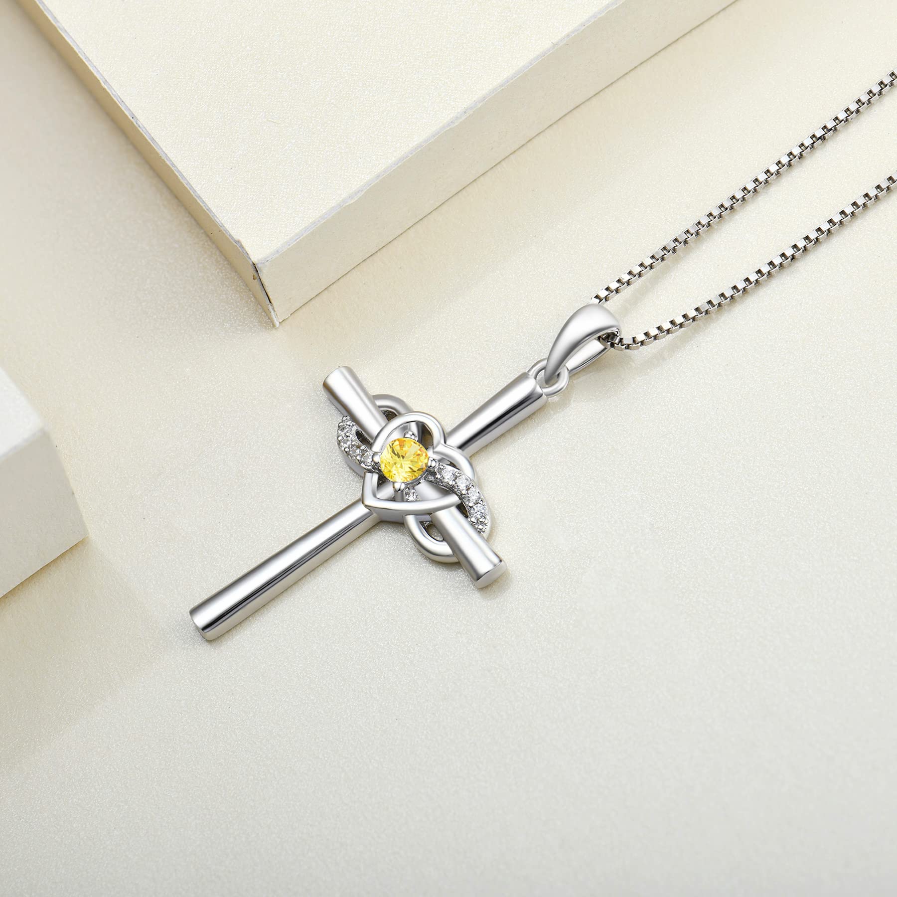 YL Sterling Silver Infinity Heart Cross Necklace for Women - Elegant Crucifix Pendant with Birthstone, Perfect for Gifts, Anniversaries & Everyday Wear