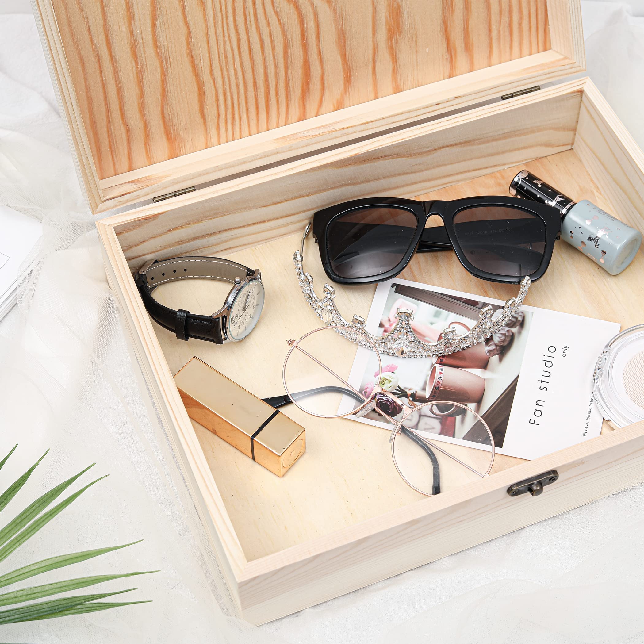 Unfinished Pine Wood Box with Hinged Lid - 12