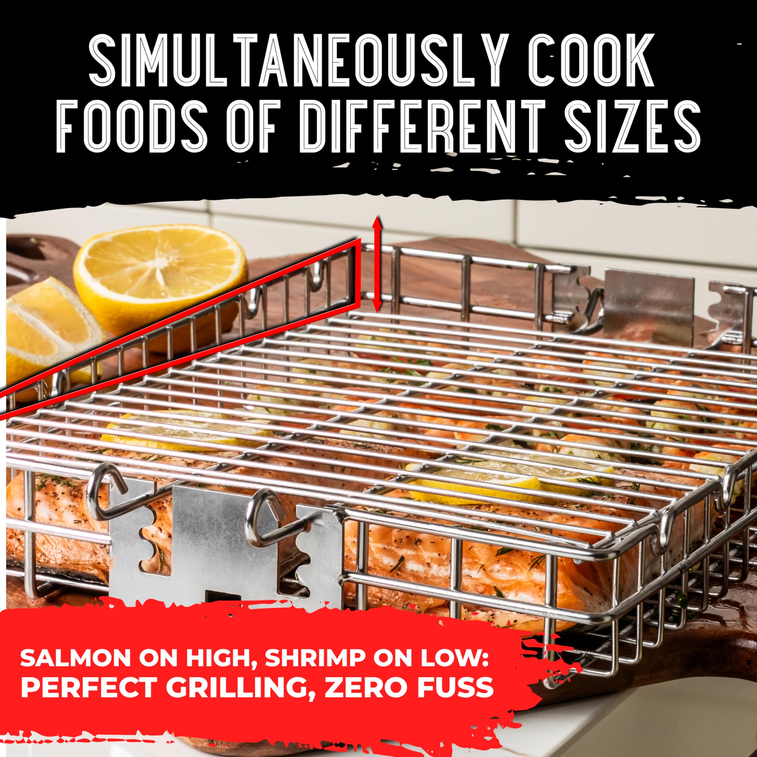 SHIZZO Adjustable Stainless Steel Grill Basket for BBQ, Fish, Shrimp & Vegetables - Portable Folding Camping Cooking Rack - Perfect Outdoor Grilling Accessory for Father's Day & Husband Gifts - Ideal for Backyard BBQs, Camping Trips & Picnics