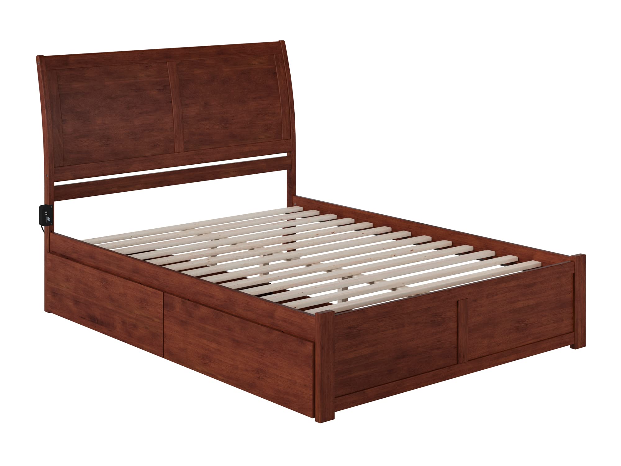 AFI Portland Queen Size Platform Bed Frame with Footboard & 4 Storage Drawers - Solid Walnut Wood - Modern Bedroom Furniture for Small Spaces & Guest Rooms