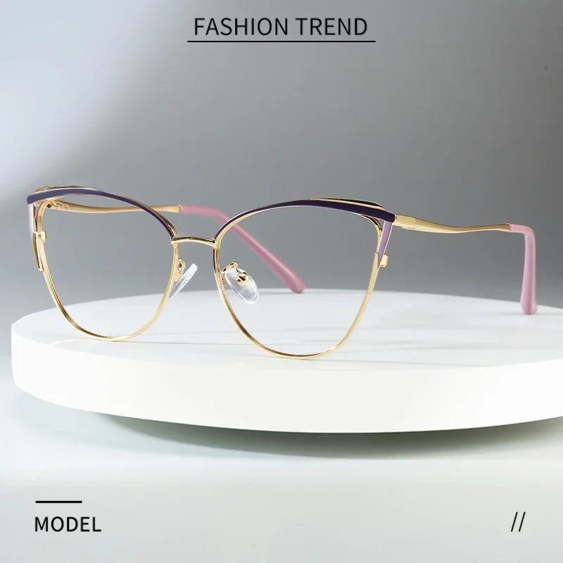 Aror Women's Full Rim Oval Cat Eye Alloy Eyeglasses Frame 9740 - Stylish Retro Glasses for Women, Perfect for Office, Reading & Fashion Accessories