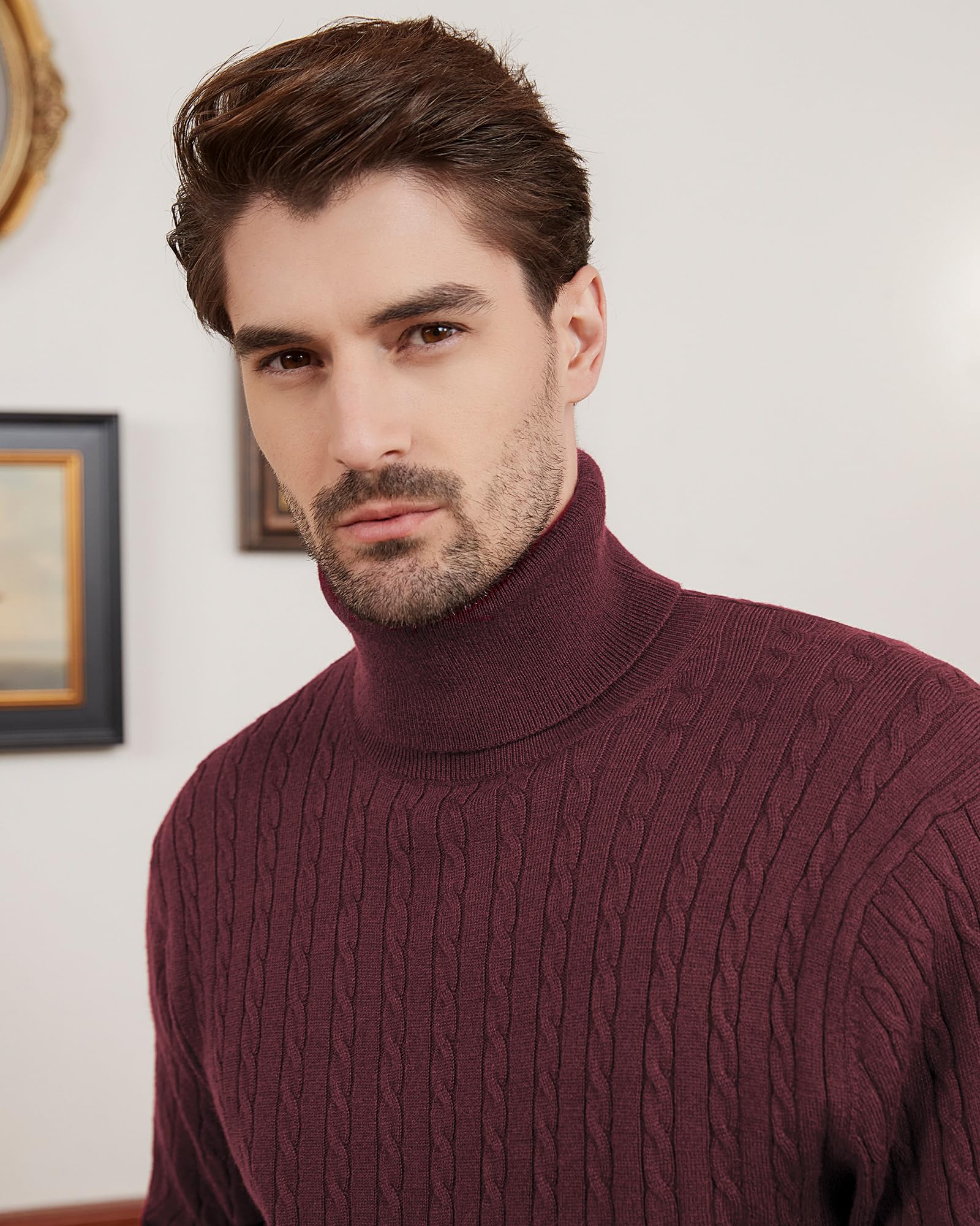 Kallspin Men's Lightweight Wool Blend Cable-Knit Turtle Neck Pullover Sweater - Warm Winter Casual Wear for Office & Outdoor Activities