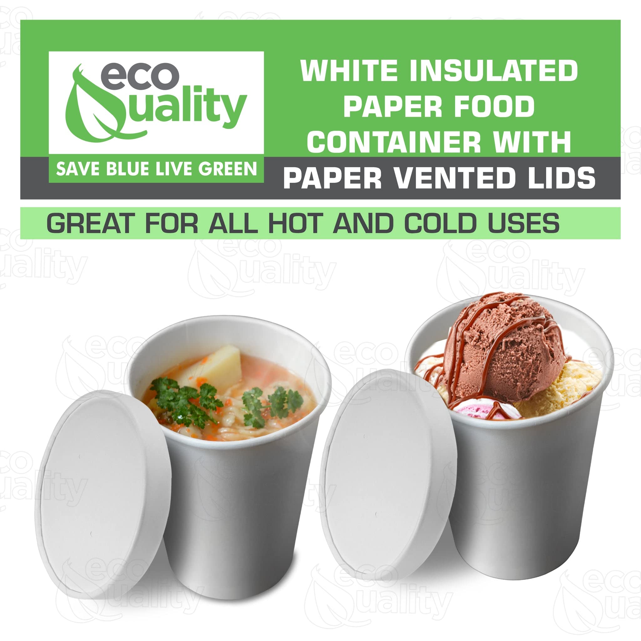 EcoQuality 32oz Disposable White Paper Soup Containers with Lids - Microwave Safe & Freezer Friendly Food Storage Bowls for Ice Cream, Frozen Yogurt, Desserts - Bulk Pack of 150 for Takeout, Parties & Catering
