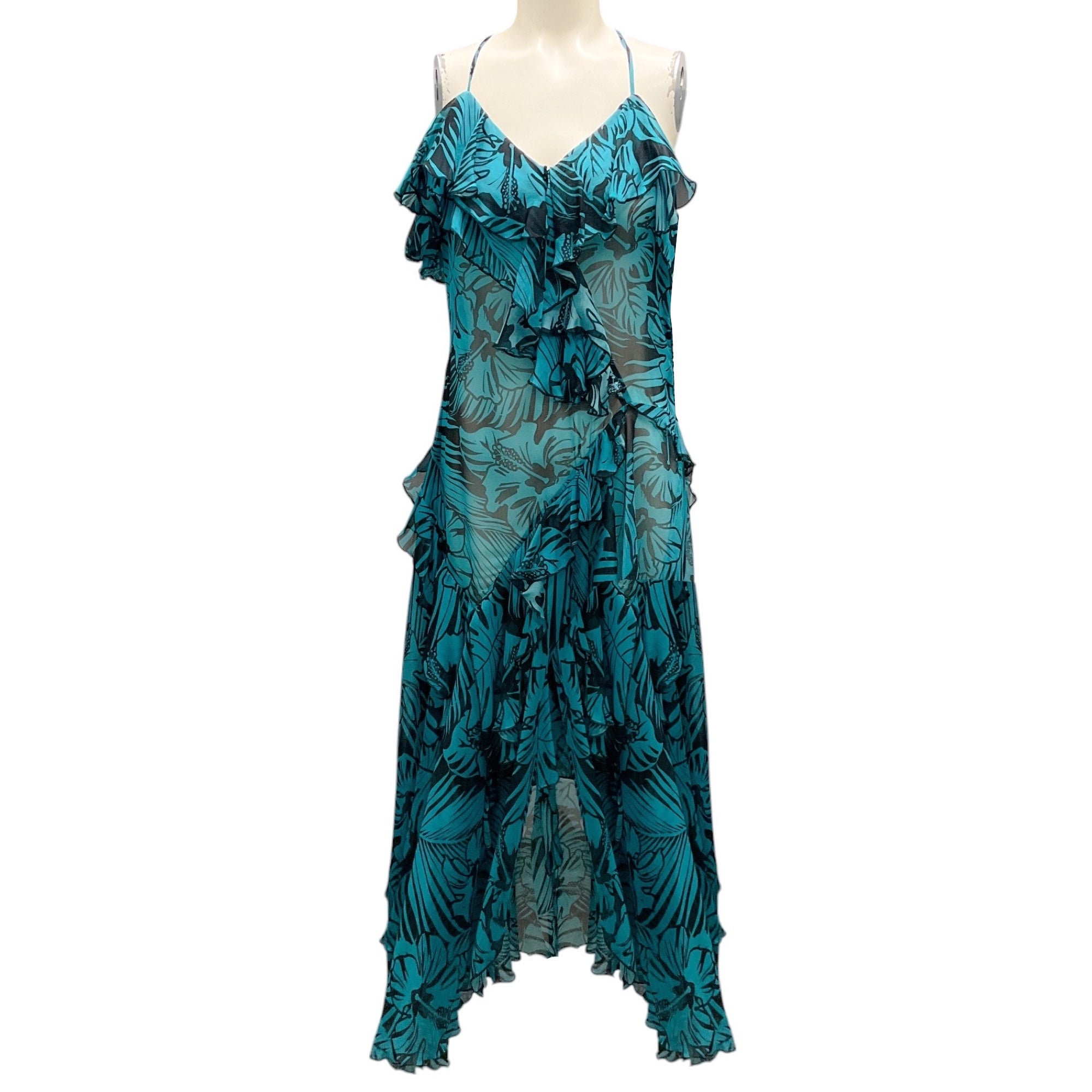Alexandre Vauthier Zenith Blue & Black Printed Silk Chiffon Dress - Elegant Evening Gown for Parties, Weddings & Special Occasions
