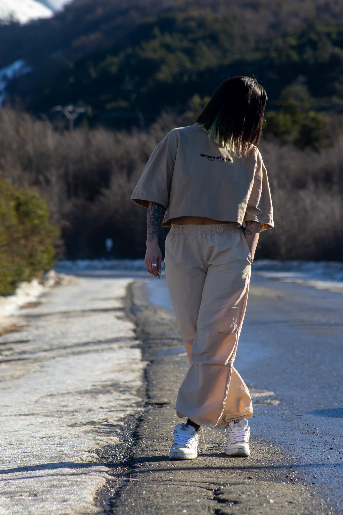 Ocn M Boxy Tee - Women's Oversized Cotton T-Shirt in Beige | Casual Streetwear, Loungewear & Everyday Comfort Wear