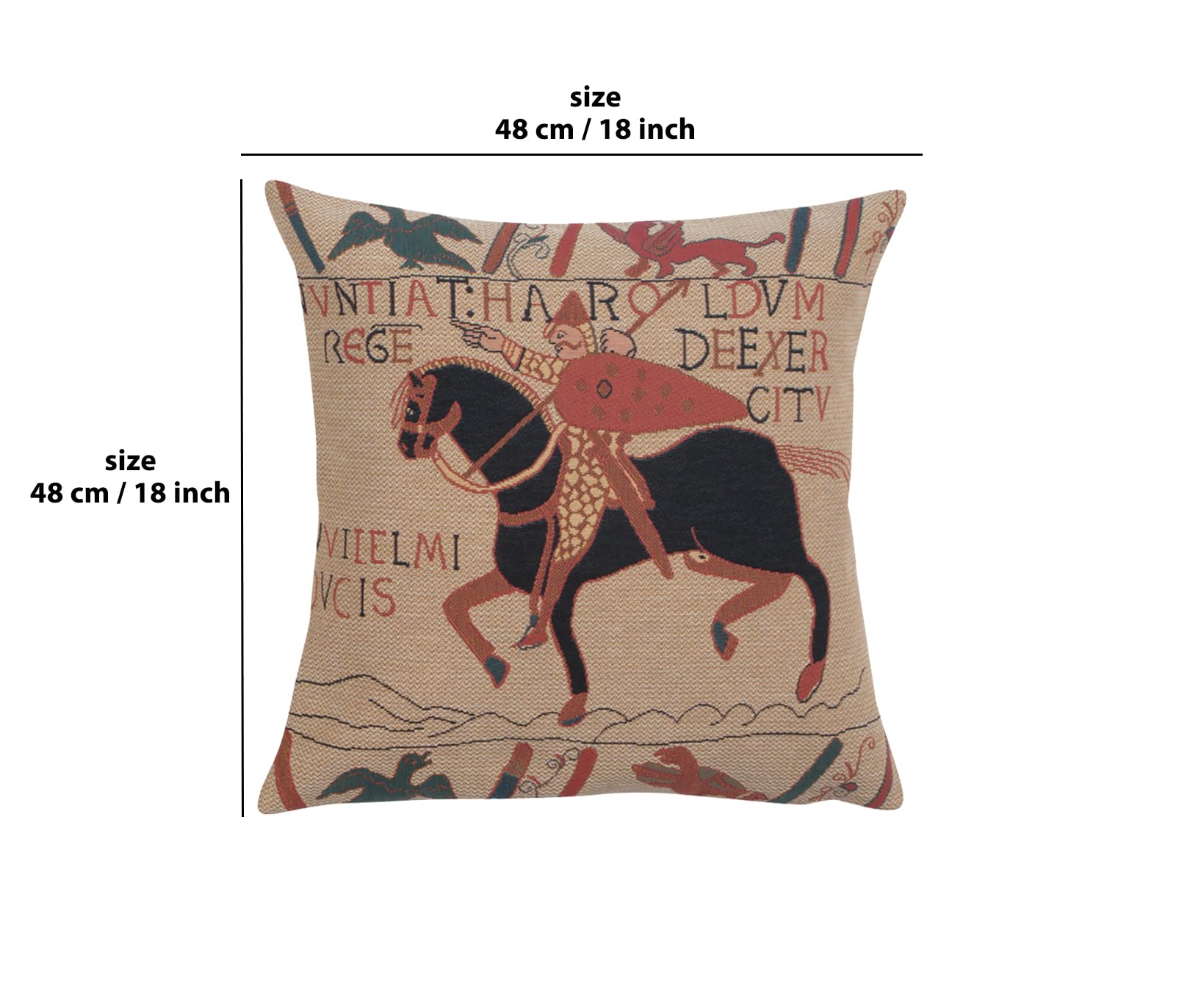 Bayeux Horse European Decorative Cushion Cover - 18x18 Inch Cotton Viscose & Polyester Pillow Case for Sofa, Living Room, Bedroom - Perfect for Home Decor, Farmhouse Style & Cozy Interior Design