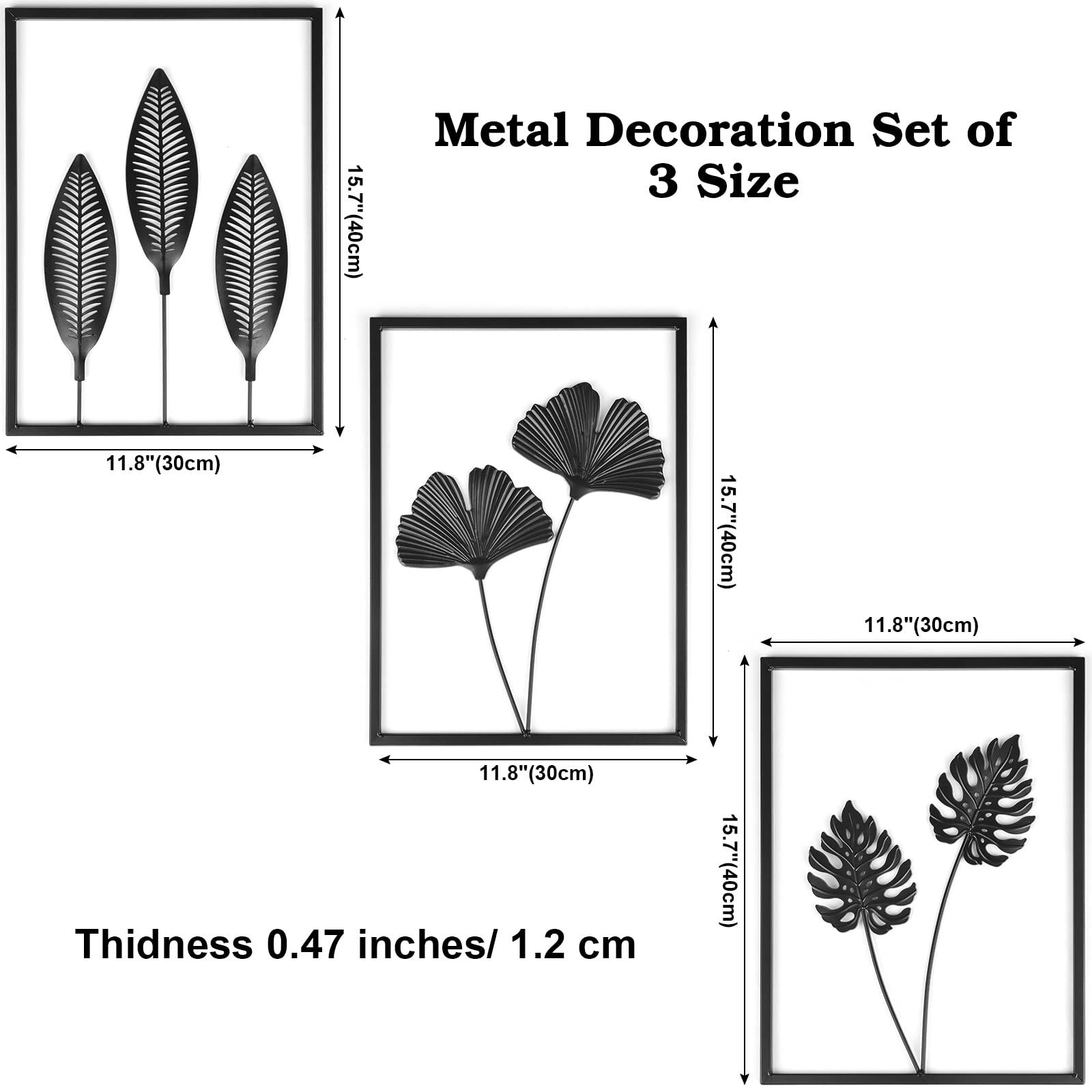 Phirown Metal Wall Art Set of 3 - Black Modern Farmhouse Wall Decor with LED Light Strips - Vertical Rustic Home Decor for Living Room, Bedroom & Office - Perfect for Accent Walls and Cozy Spaces