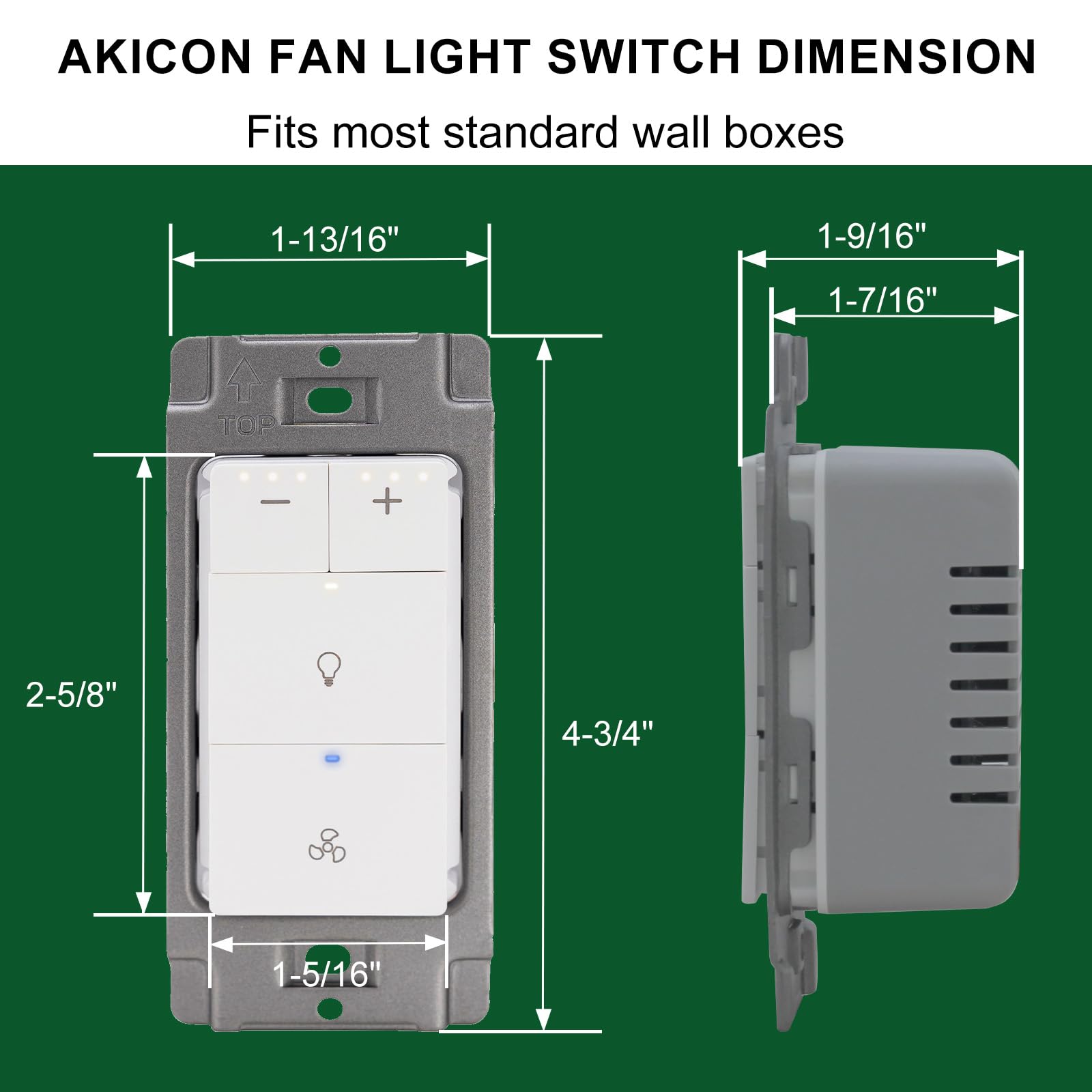 Akicon Single Pole Exhaust Fan Dimmer Switch with Light - Neutral Wire Required, White - Perfect for Bathroom, Kitchen & Home Ventilation Systems