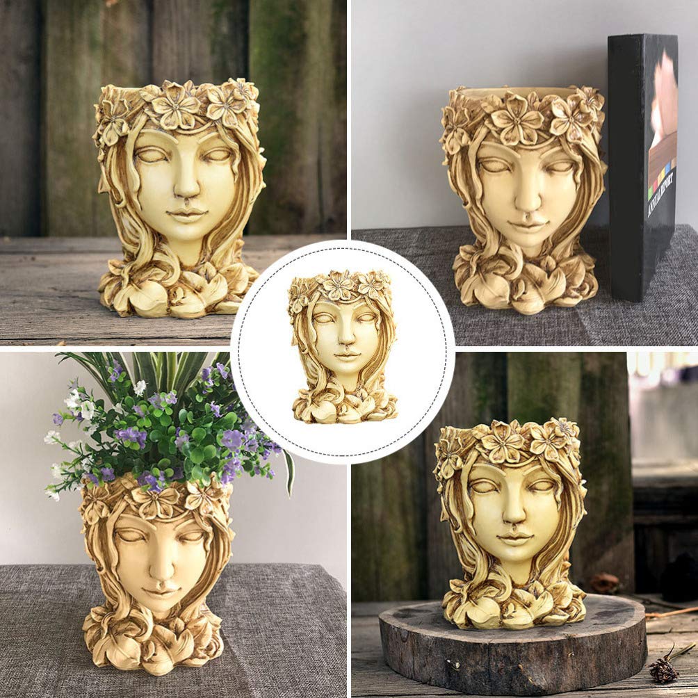 YARNOW Cute Human Head Face Resin Flower Pot - Succulent & Cactus Planter for Indoor/Outdoor Garden Decor - Unique Home & Office Desk Decoration