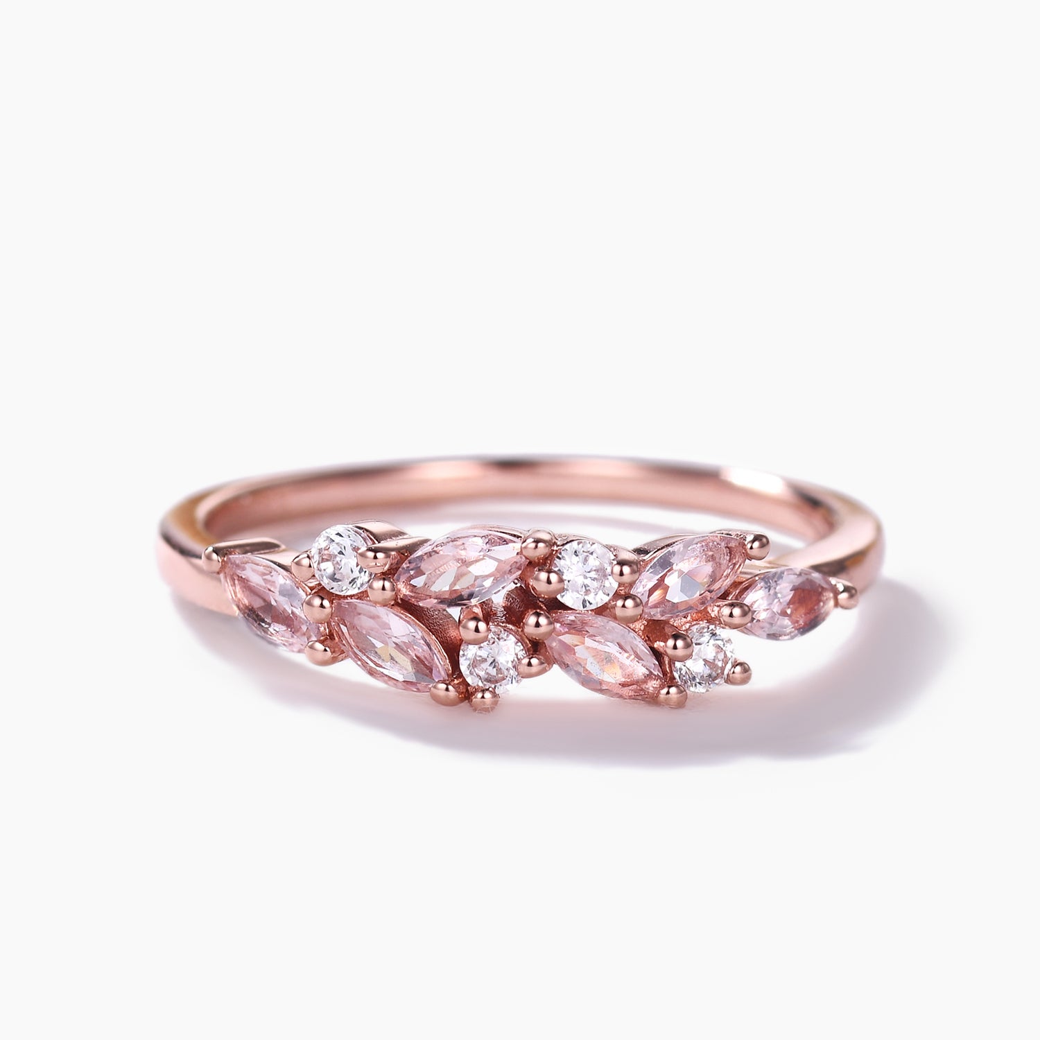 Vintage Morganite & Moissanite Wedding Band - 14k Rose Gold Dainty Ring for Women - Elegant Bridal Jewelry, Engagement Ring, Anniversary Gift for Her