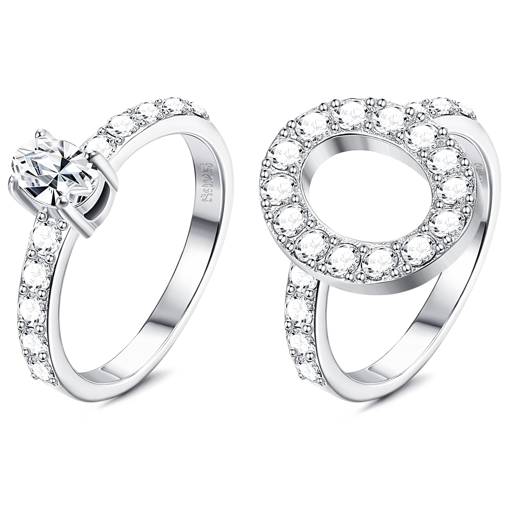Elegant MUSECLOUD 1/2 Carat Oval Crystal Engagement Ring Set - Sterling Silver Wedding Band for Women | Perfect for Proposals, Anniversaries & Bridal Jewelry