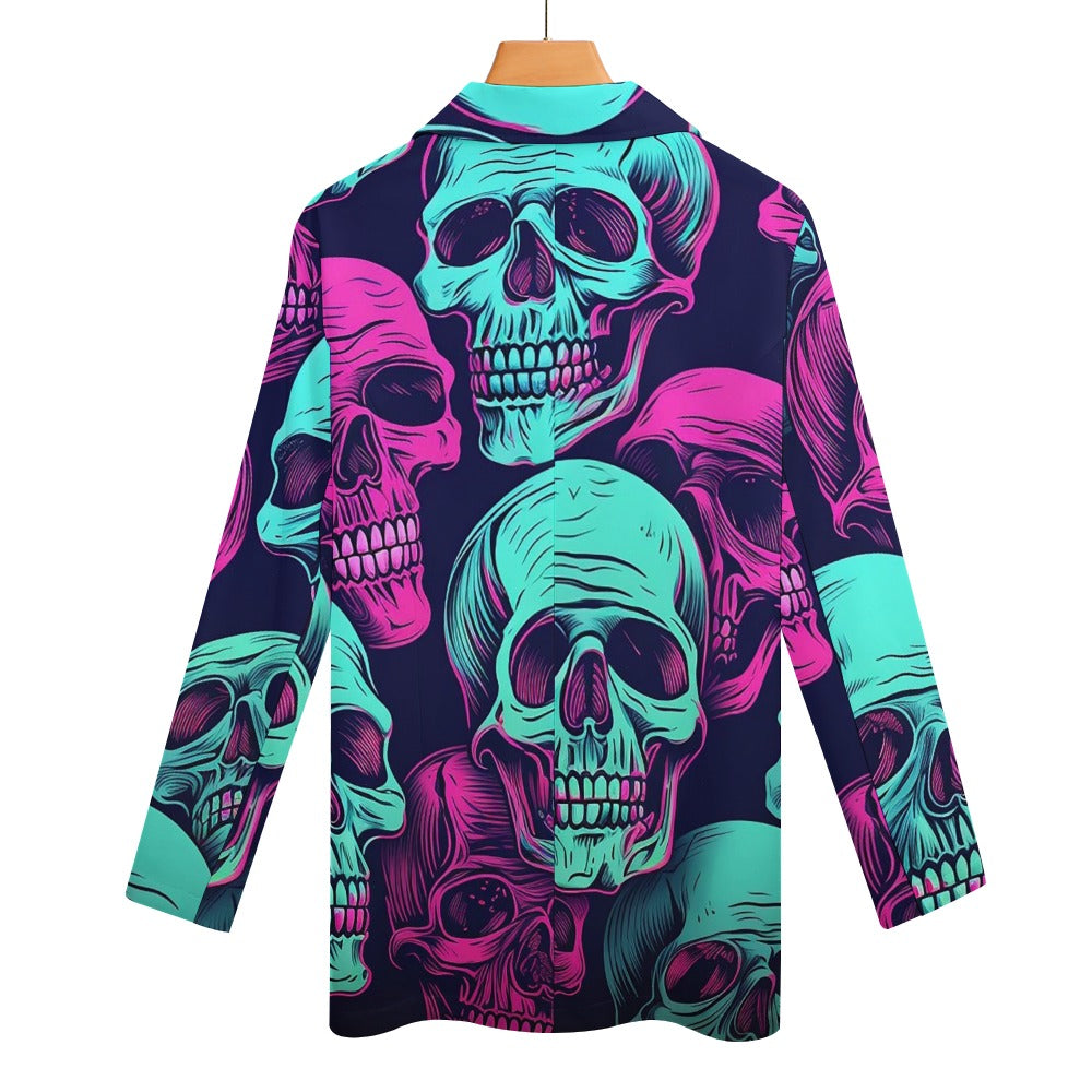 Trendy Neon Skulls Print Casual Suit Jacket for Men - Stylish Blazer for Parties, Halloween Costume & Streetwear Fashion