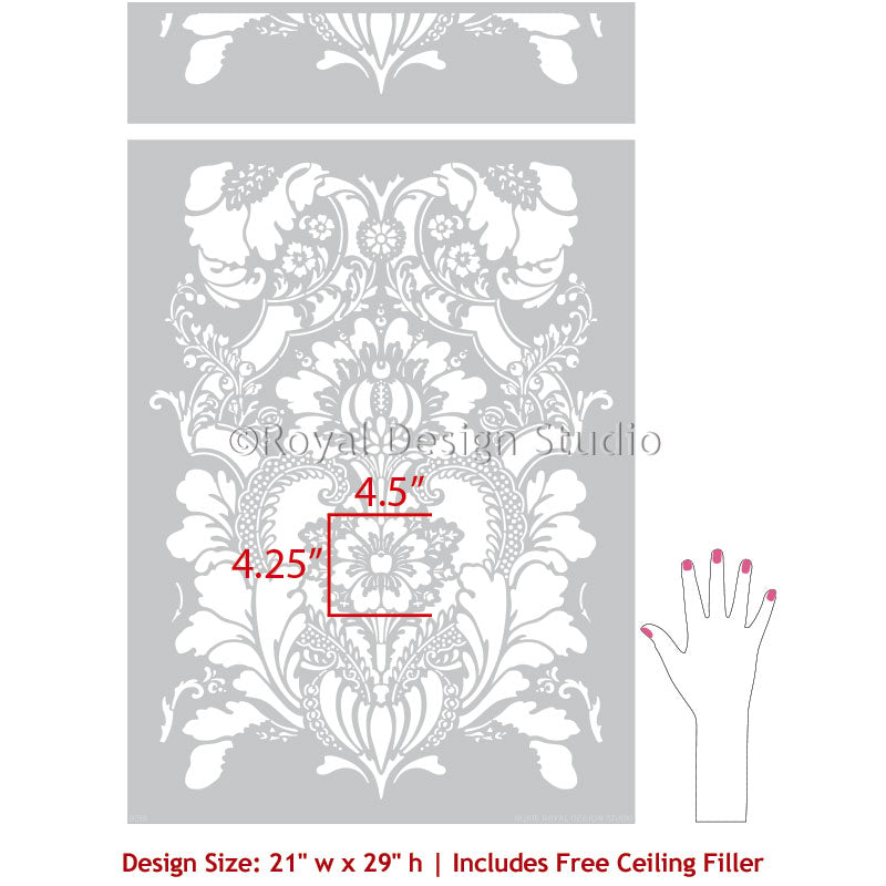 Lisabetta Damask Wall Stencil - Reusable DIY Painting Template for Home Decor, Accent Walls & Furniture - Perfect for Bedroom, Living Room & Nursery Renovation