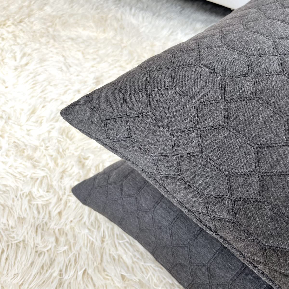 Booque Valley Gray Pillow Covers Set of 2 - 22x22 Inch Luxury Soft Stretch Cushion Covers with Geometric Pattern for Sofa, Bed, Living Room Decor (Grey) - Perfect for Home Decor, Gift Giving & Interior Design