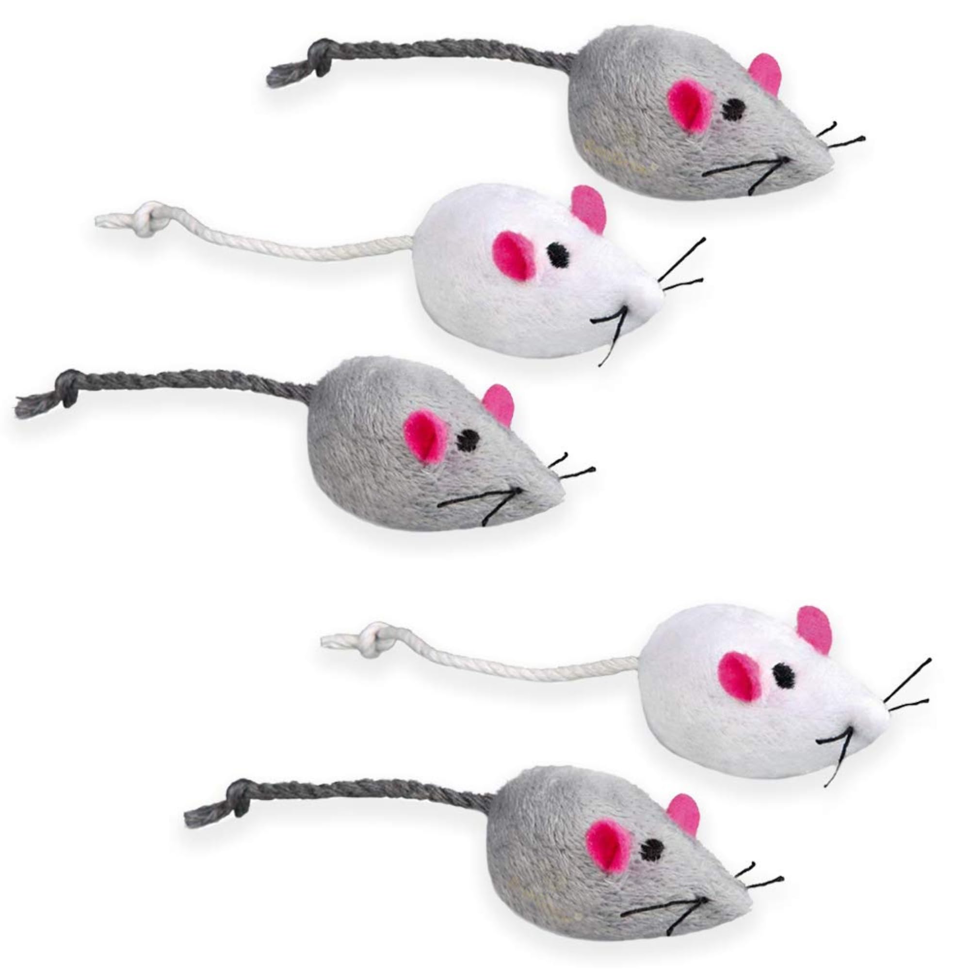 SunGrow 5 Pack Catnip Cat Toys for Indoor Cats - Interactive Chew Toys for Kittens & Adult Cats, 2-inch Furry Mice with Plush Faux Fur & Prefilled Catnip - Perfect for Boredom Relief, Playtime & Dental Health