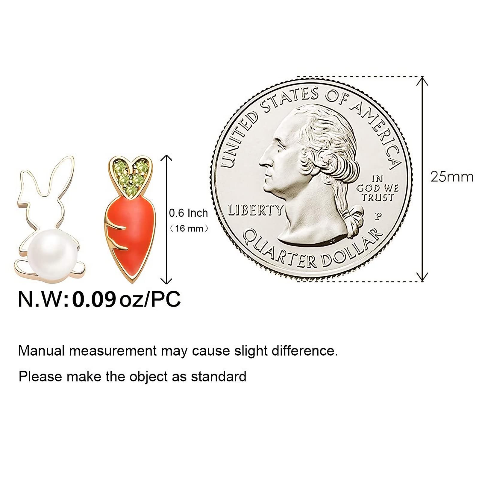Cute Easter Bunny Rabbit & Carrot Stud Earrings for Women - Pearl Animal Jewelry Gifts for Easter Celebration, Party & Spring Outfits