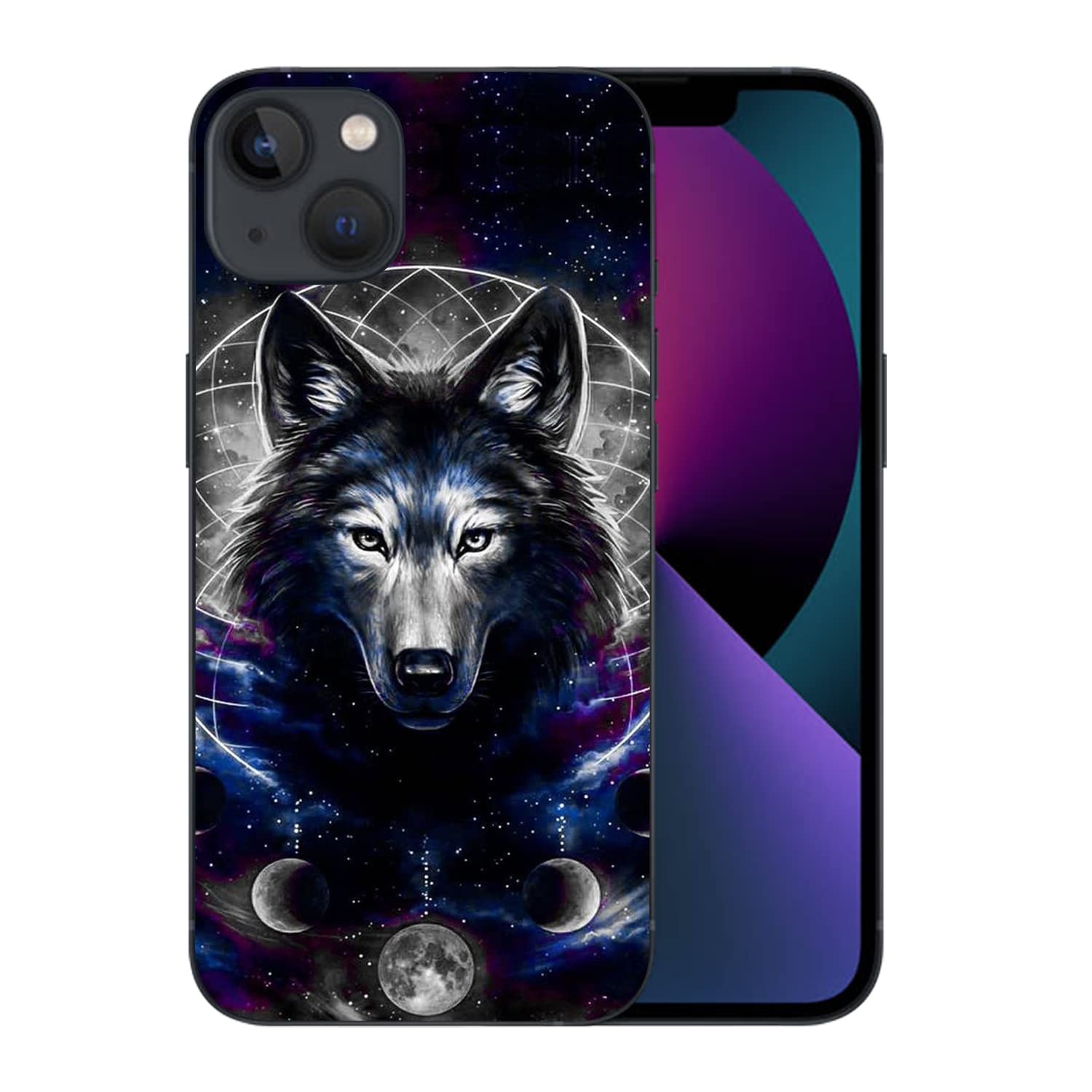 QSEVNSQ Shockproof Soft Silicone Phone Case for iPhone 13 - Full Body Protective Cover with Bumper for Men & Boys (Black Wolf) | Durable Protection for Everyday Use, Work & Outdoor Activities
