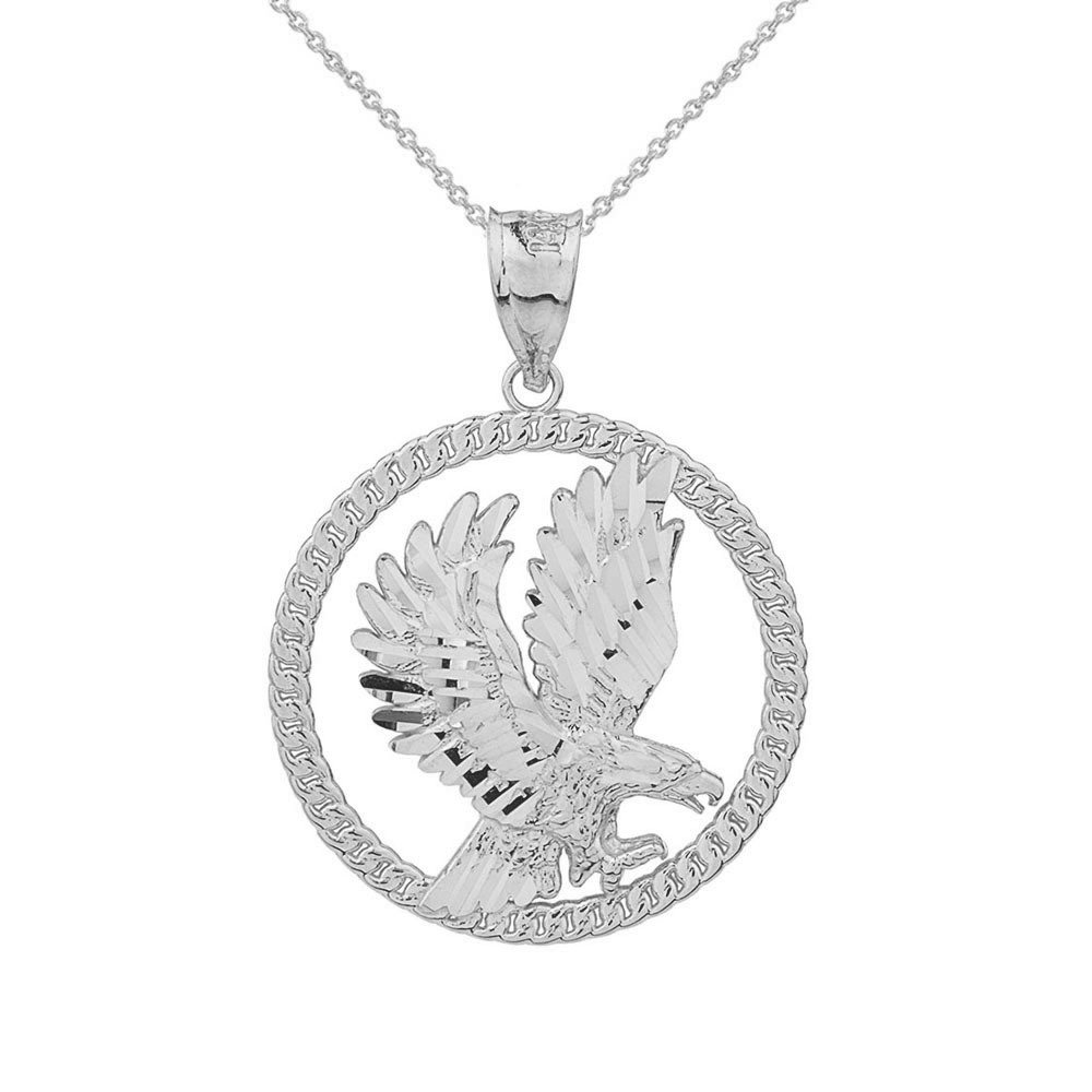 Animal Kingdom .925 Sterling Silver American Eagle 1 Inch Round Frame Pendant - Pendant Only or Necklace with 16 to 22 Inch Chain - Perfect for Gifts, Jewelry Collections & Patriotic Fashion