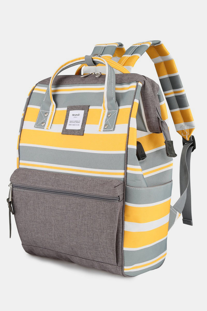 Waterproof Nylon Striped Backpack with Side Pockets - Lightweight Travel Bag for Hiking, School & Daily Commute