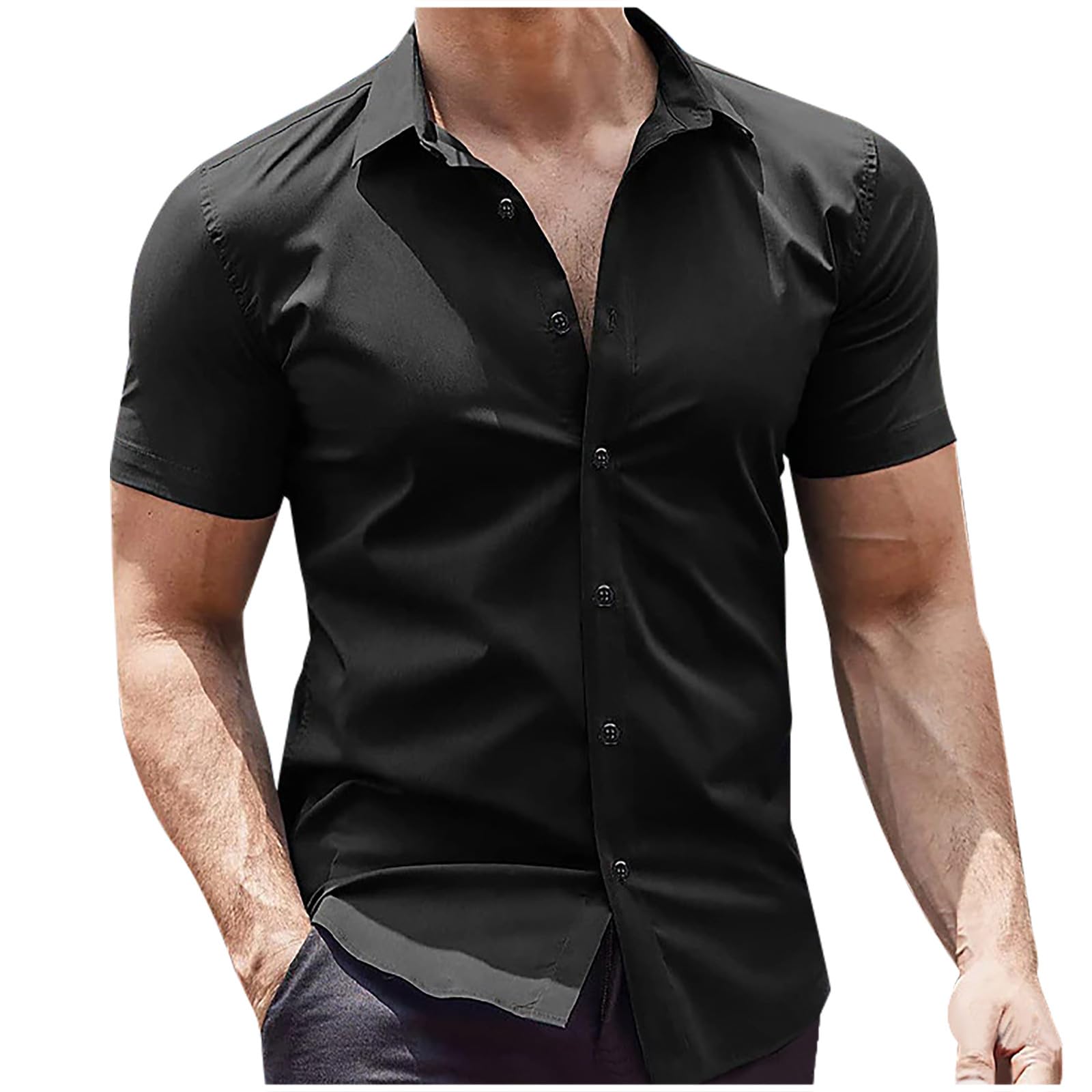 Men's Short Sleeve Dress Shirts - Button Down Wrinkle Free Business Casual Shirts for Summer & Office Wear | Premium Work Blouse Tops 2024 | Perfect for Business Meetings, Office Work & Smart Casual Outfits