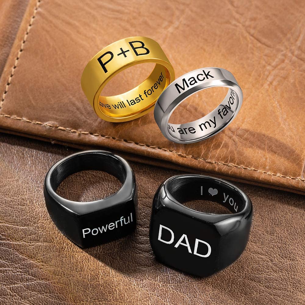 Custom Engraved Stainless Steel Wedding Band Rings for Men - Perfect Gift for Husband, Dad, Boyfriend - Comfort Fit & Durable for Daily Wear