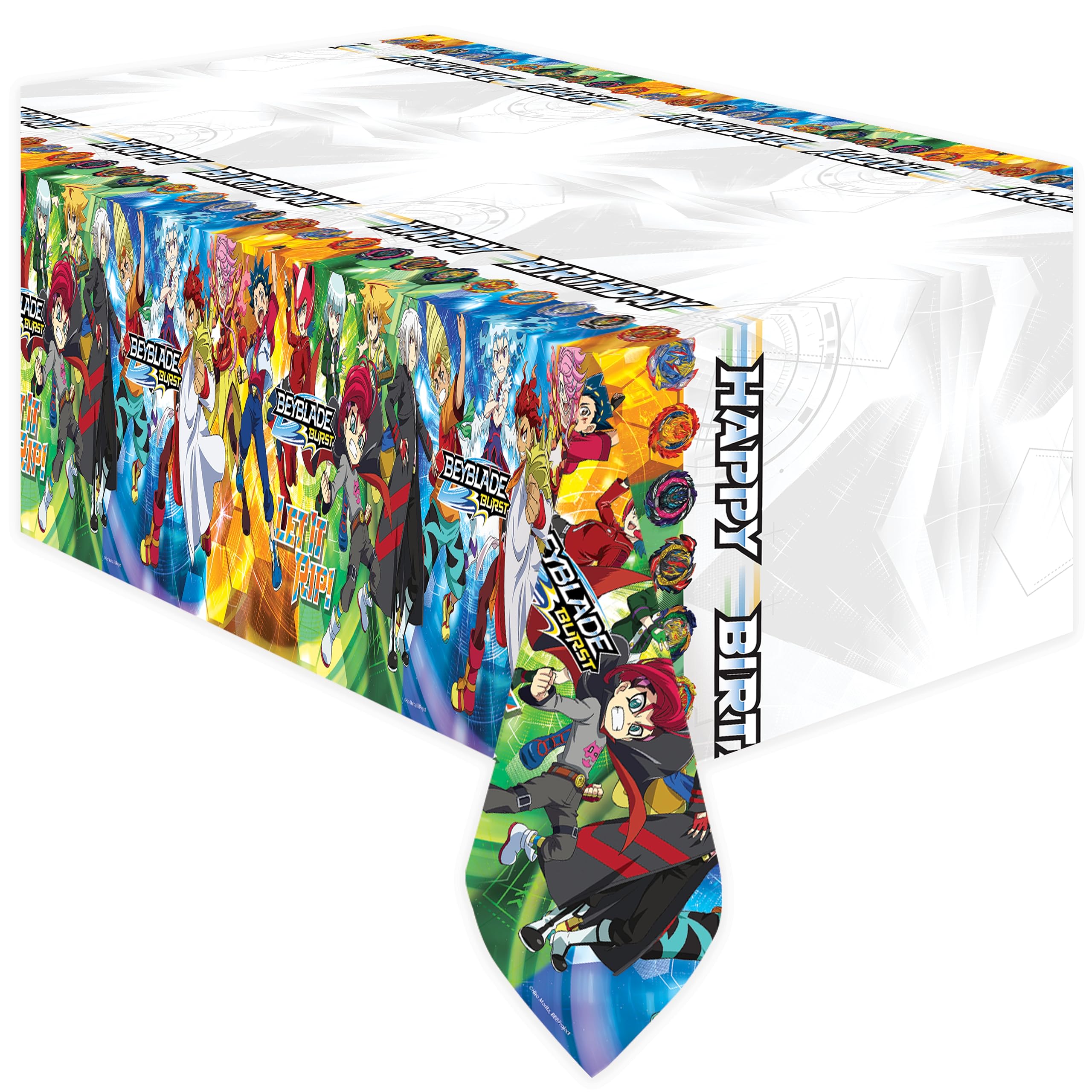 Beyblade Burst Party Tablecloth Pack of 2 - 54x108 Inch Official Licensed Table Cover - Beyblade Birthday Decorations, Stadium Battle Theme Party Supplies for Kids & Anime Fans
