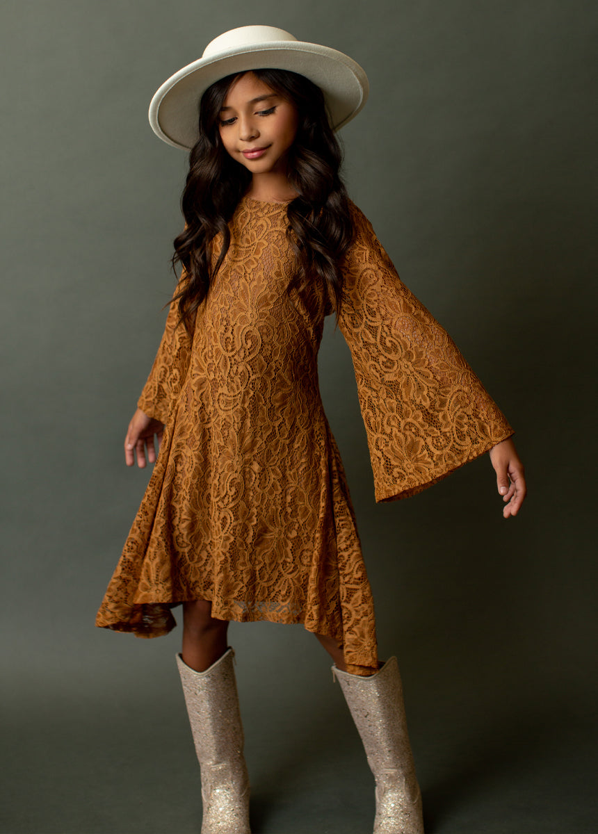 Gael Dress in Tarnished Gold - Elegant Vintage Style Women's Midi Dress for Parties, Weddings & Special Occasions
