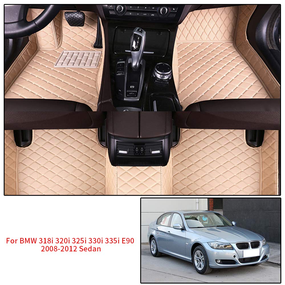 Premium All-Season 3D Floor Mats for BMW 3 Series E90 (2008-2012) - Custom Fit for 318i 320i 325i 330i 335i Sedan - Luxury Leather Carpet Set with Full Protection - Beige Interior Accessories - Perfect for Daily Commute & Road Trips