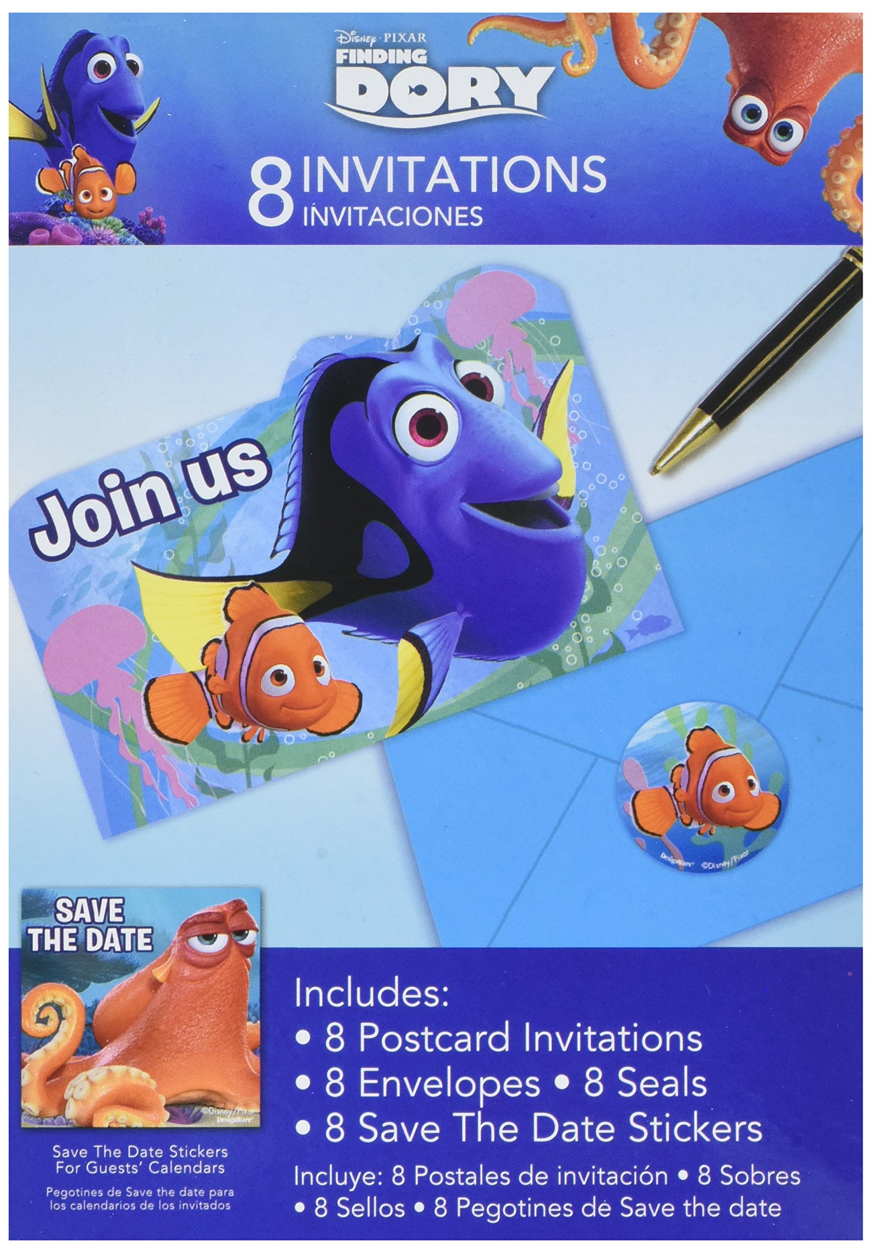 Finding Dory Birthday Party Invitations - Set of 8 Ocean-Themed Cards for Kids Birthday, Baby Shower & Under the Sea Party Decorations
