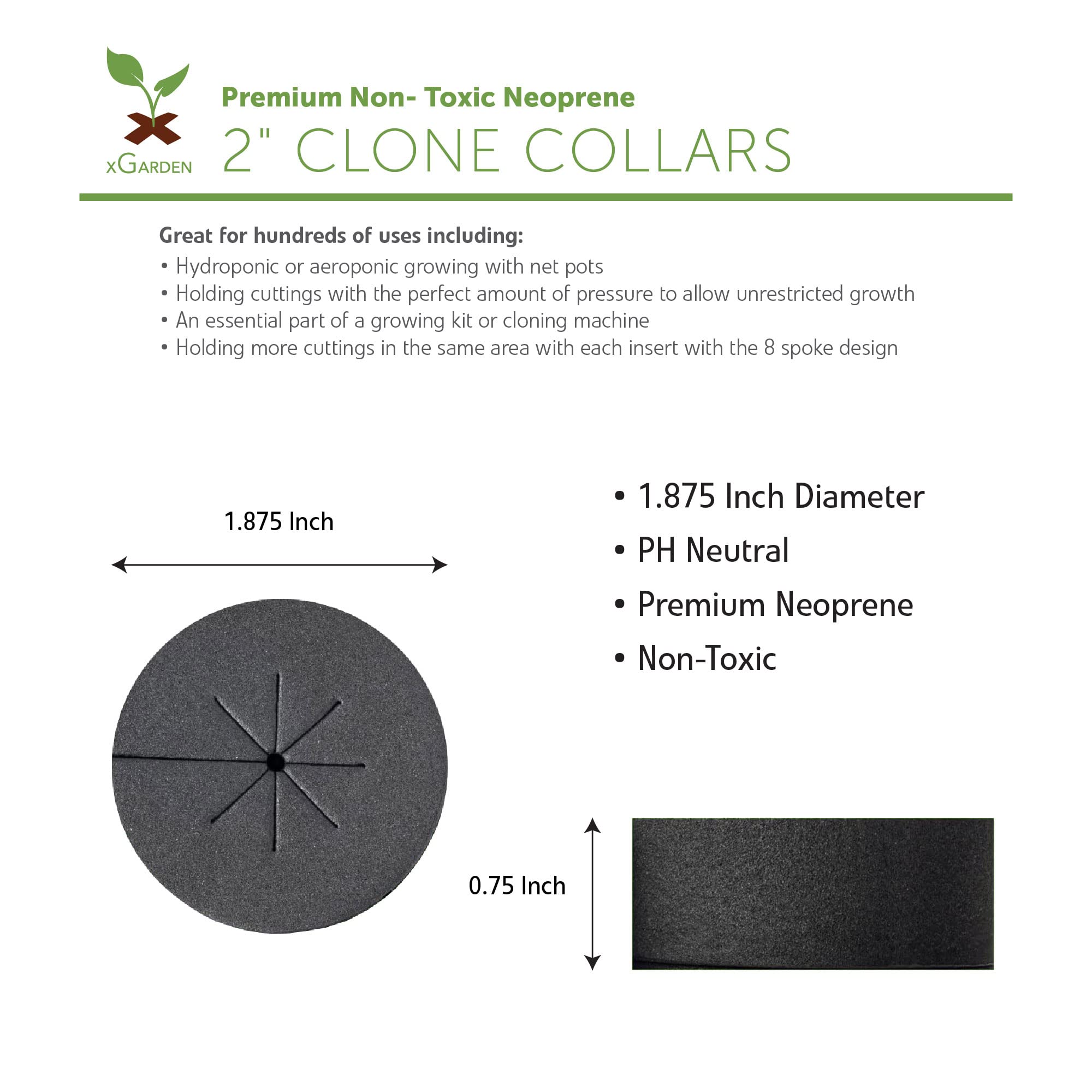 xGarden Neoprene Clone Collars - 30 Pack 2-Inch Black Hydroponic Cloning Collars for Aeroponics, DIY Foam Cloner Inserts & Net Pots | Perfect for Indoor Gardening, Plant Propagation, and Hydroponic Systems