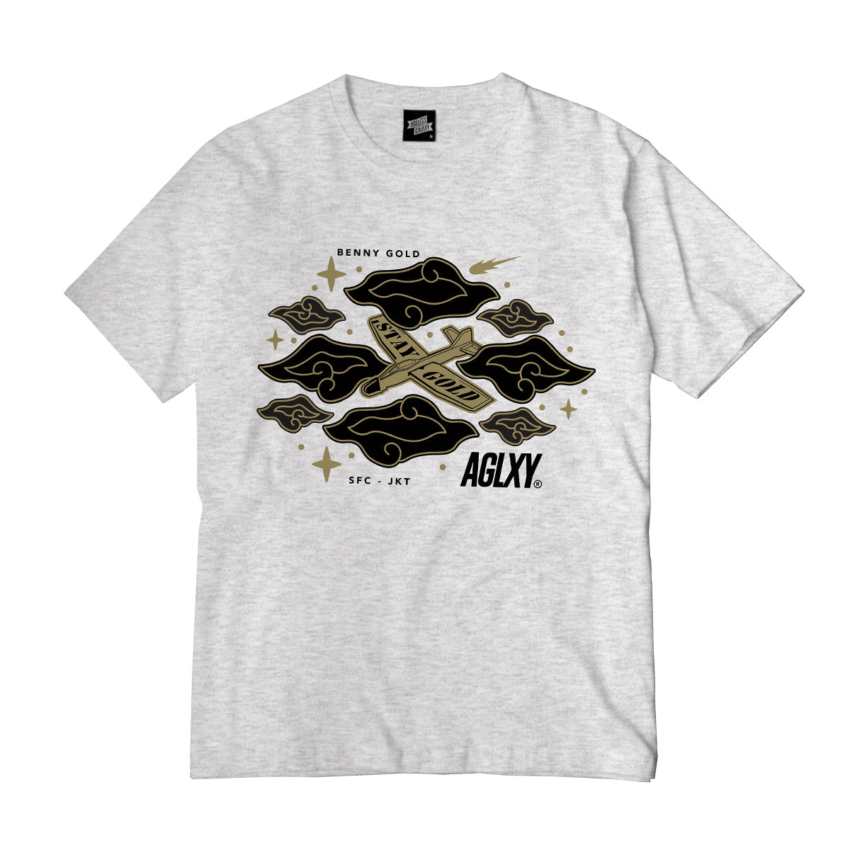 Benny Gold Glide Through The Clouds T-Shirt for Men - Soft Cotton Crewneck Tee in White | Casual Streetwear & Everyday Comfort