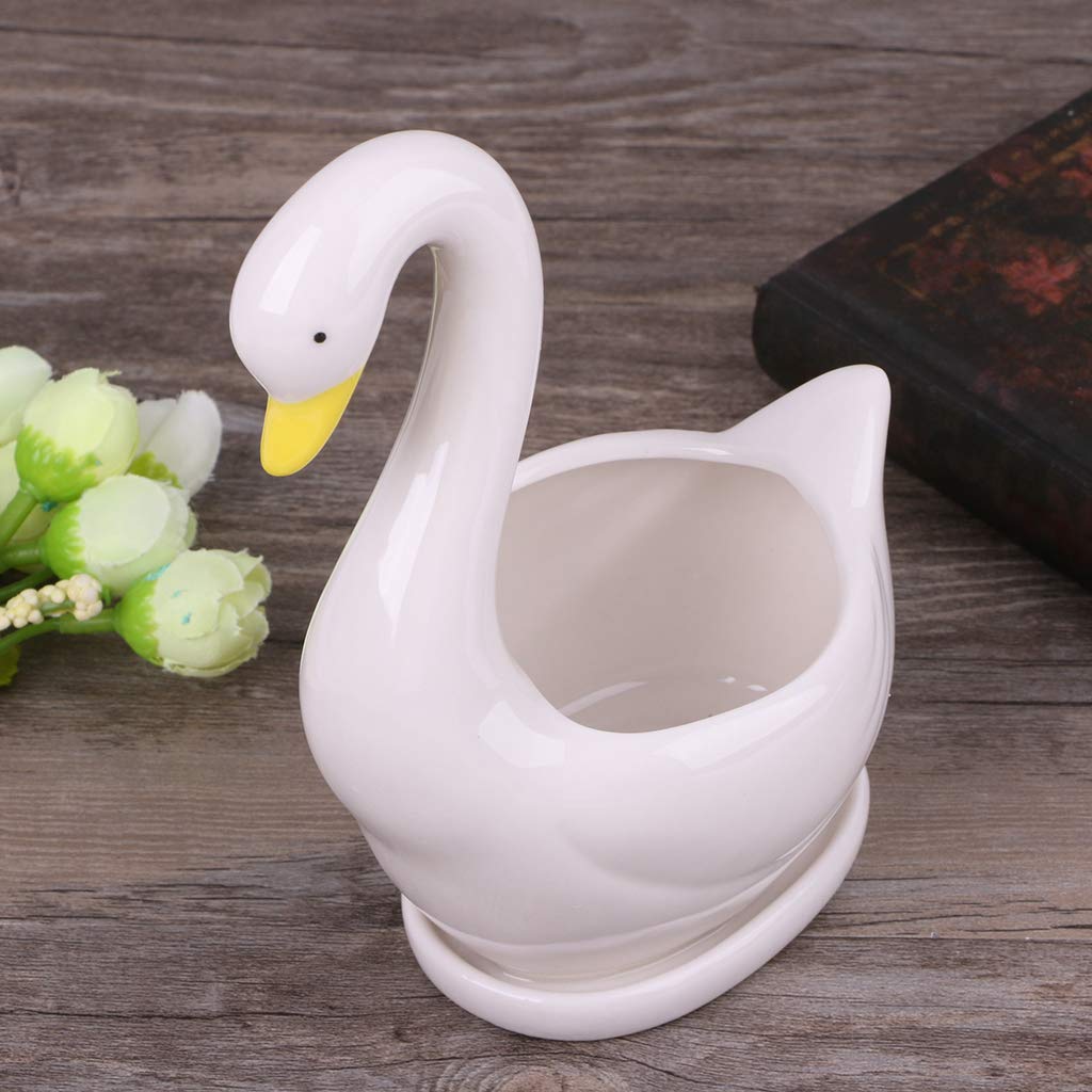 Caralin White Swan Ceramic Flower Pot - Succulent Planter with Drainage Hole, Small Cactus Plant Pots for Home Office Desk Decor, Perfect for DIY Gardening Gifts & Indoor Plants