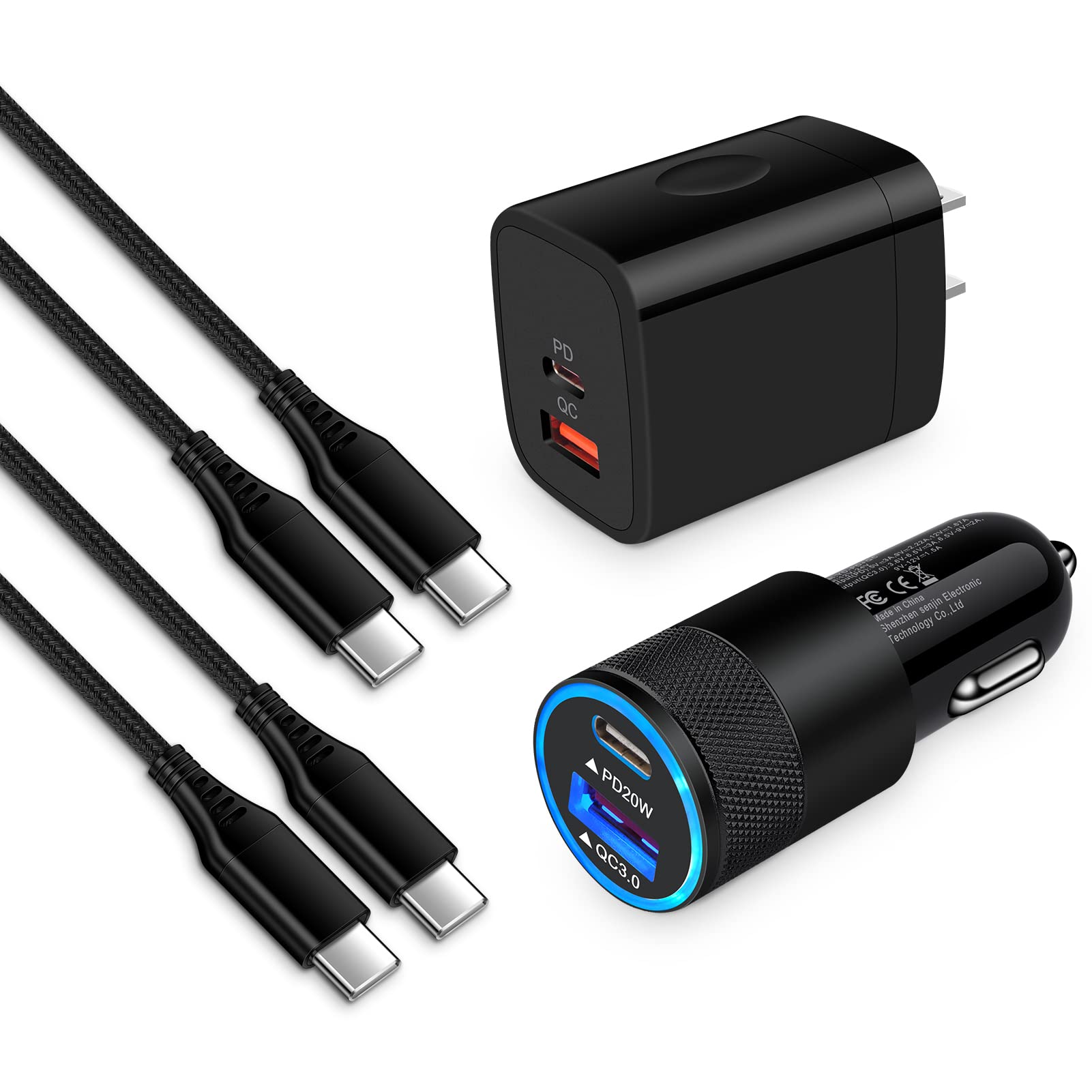 Samsung Fast Charger 20W USB C Wall Plug & 38W Car Adapter with 3+6FT Type C Cable - Compatible with Galaxy A16 5G, S25 Ultra, S24, A15, A13, A14, A03s, A53, S22 FE, S21, A25, A23 | Fast Charging for Home, Office & Travel