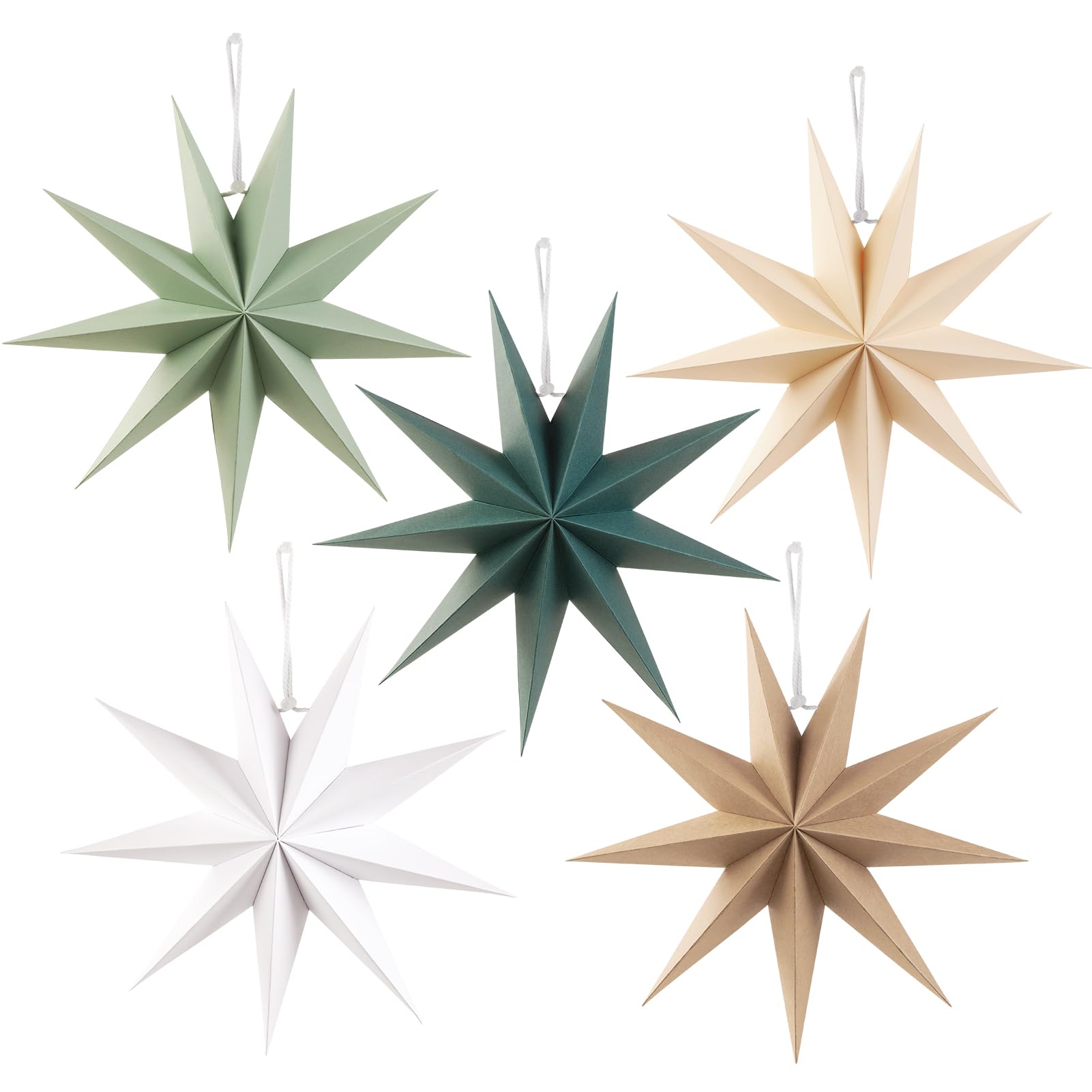 SUNBEAUTY 12 Inch Sage Green 9-Pointed Paper Star Lanterns - Christmas Hanging Lamp, Wedding Party Decor, Birthday Home Decoration for Indoor Outdoor Festive Events