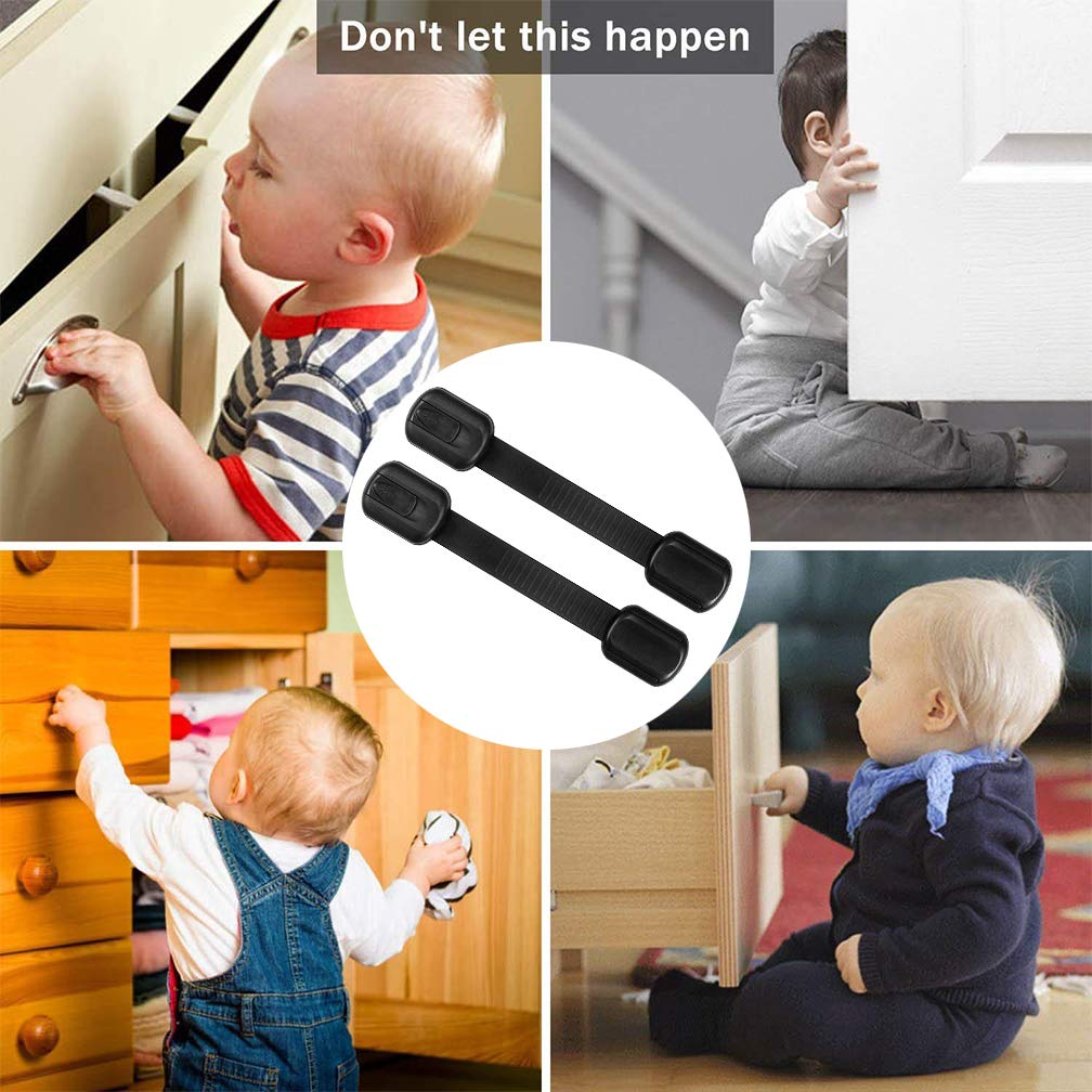 8 Pack Black Child Safety Cabinet Locks - Adjustable Baby Proof Latches for Drawers, Oven, Fridge, Toilet Seat & Cupboards | Extra Strong Adhesive Pads Included | Perfect for Kitchen, Bathroom & Nursery Childproofing
