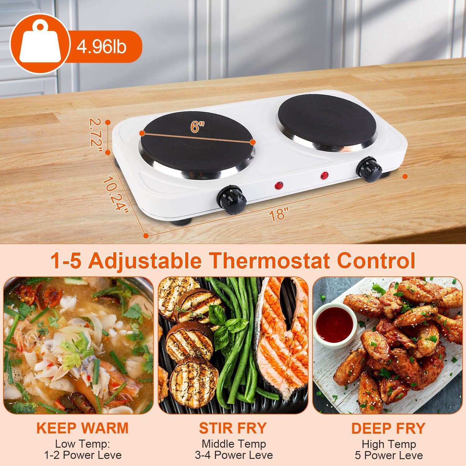 2000W Portable Induction Cooktop - Dual Burner Electric Hot Plate with 5-Level Temperature Control & Easy Clean Cast Iron Surface | Lightweight & Compact for Kitchen, Camping, RV & Outdoor Cooking | 110V