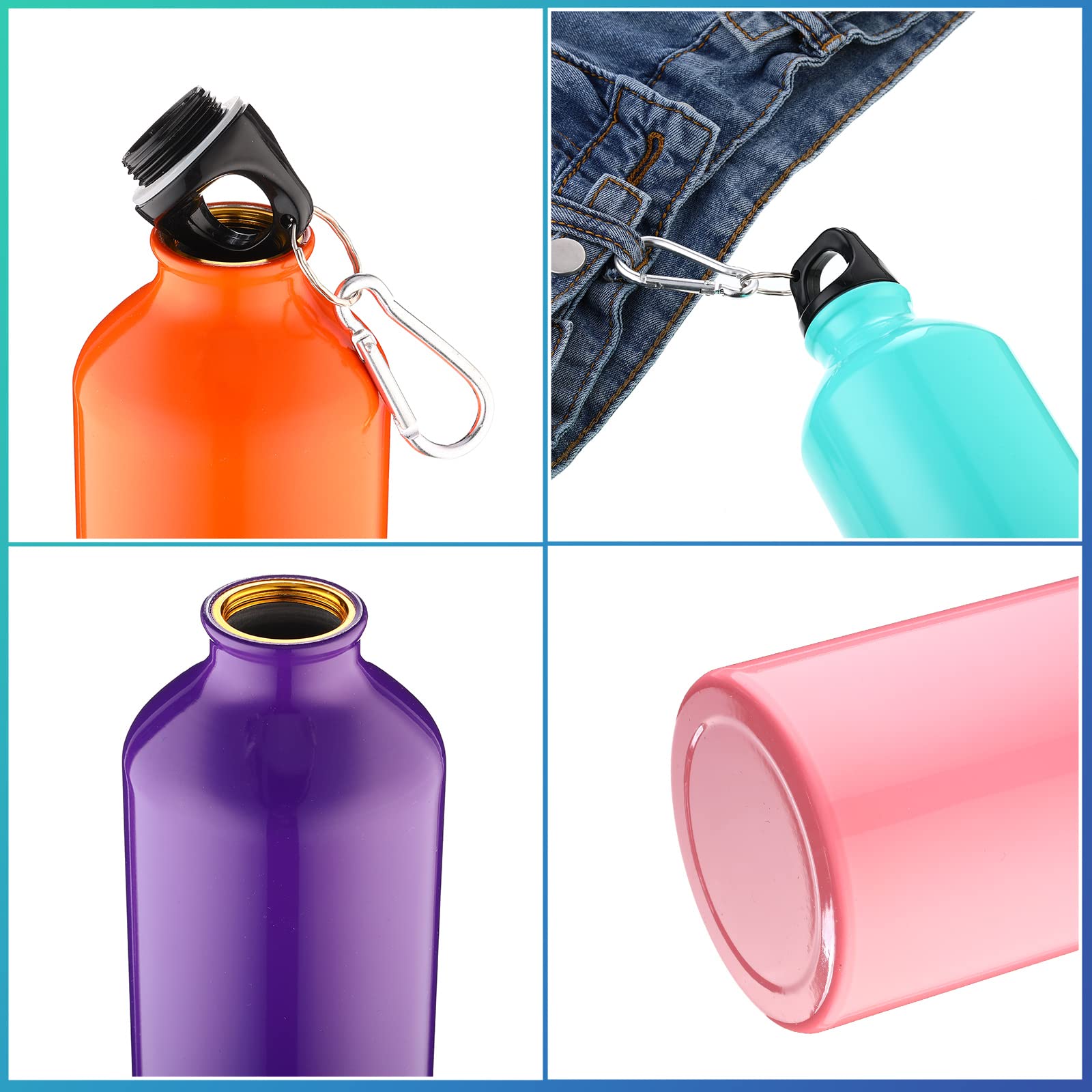 10 Pack 20 oz Aluminum Water Bottles - Lightweight Reusable & Leak Proof with Carabiner Clip - Bulk Sports Water Bottles for Gym, Hiking, Cycling, Camping & Outdoor Activities