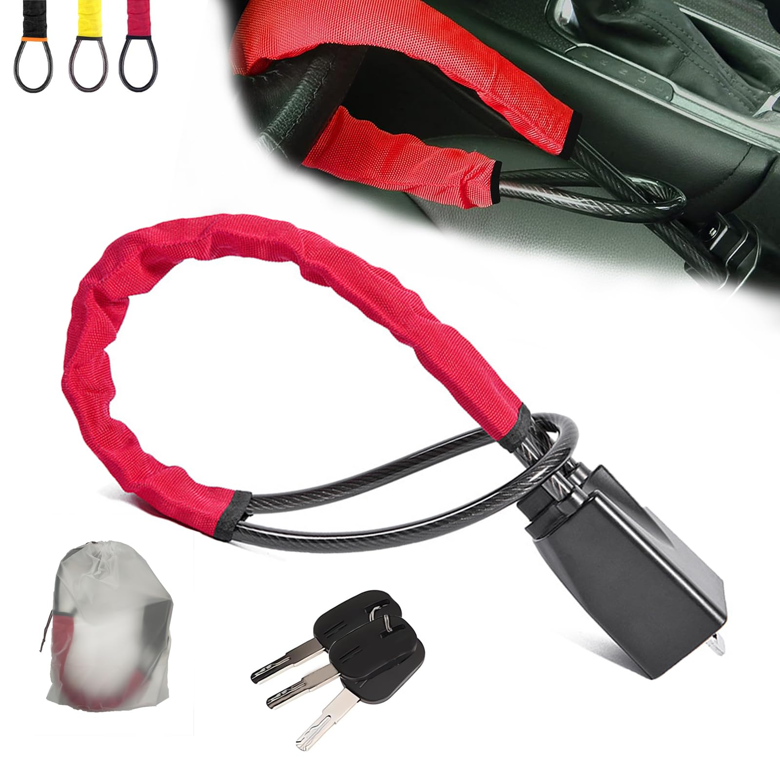 Premium Car Steering Wheel Lock Anti-Theft Device - 18'' Max Length, ABS Sturdy Construction with 3 Keys | Universal Fit for Most Vehicles, Trucks, SUVs, Vans & Golf Carts (Red) | Perfect for Parking Security & Theft Prevention in High-Risk Areas