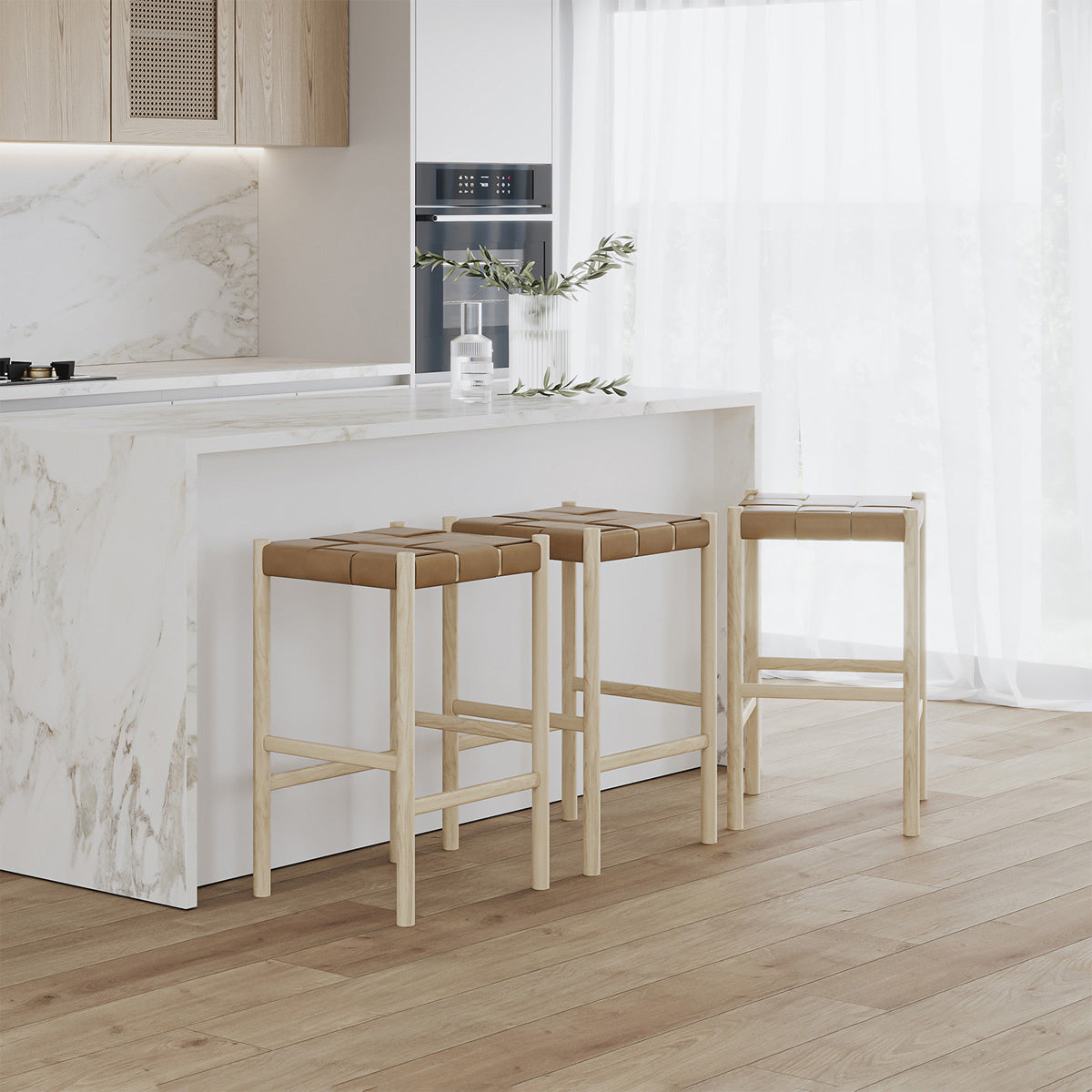 Layne Counter Stool - Modern Kitchen Bar Stools with Metal Frame & Cushioned Seat, 24