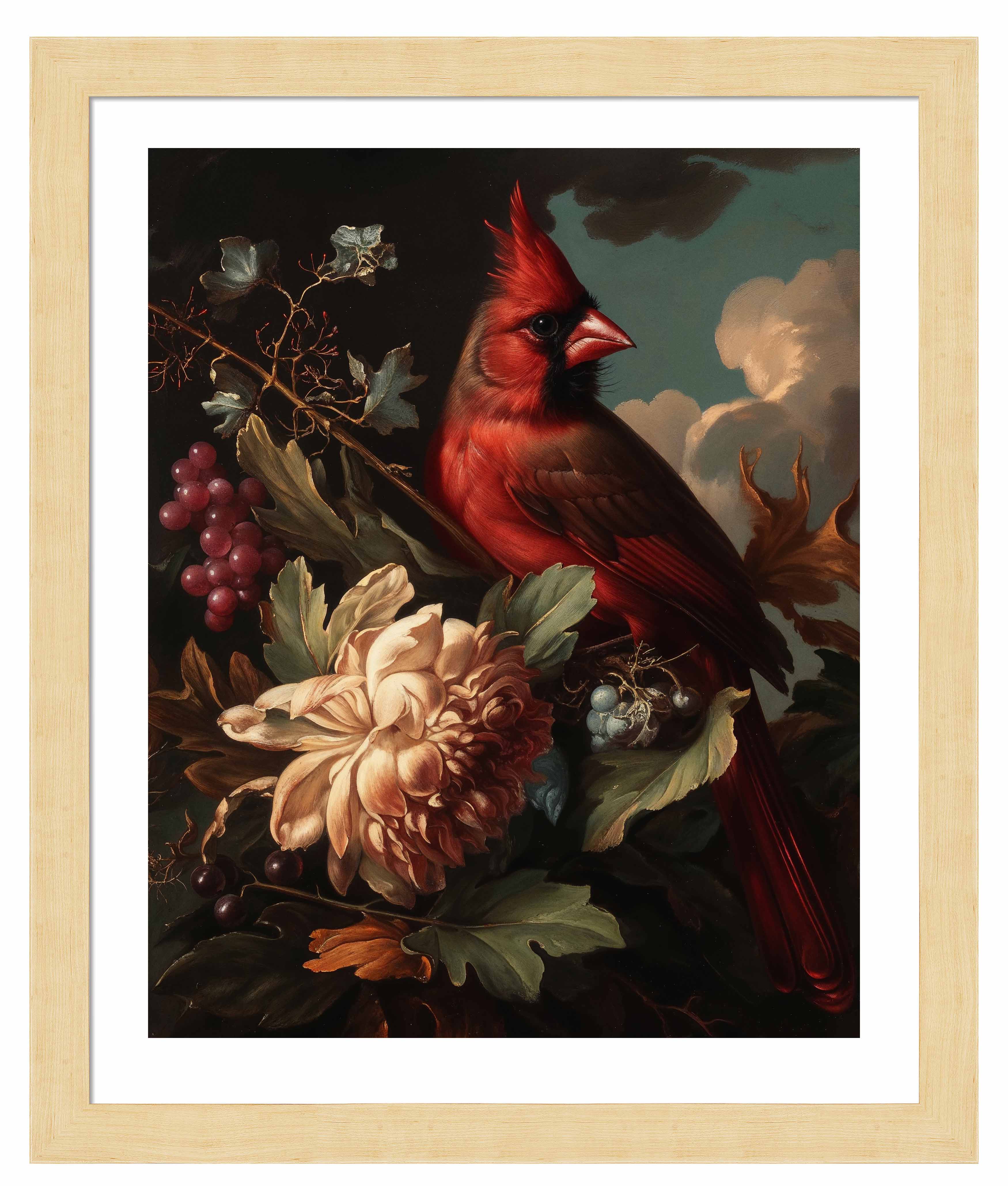 Cardinal Amongst Blooms Art Print - Vibrant Red Bird Wall Decor for Home, Office & Gifts | Nature-Inspired Painting for Living Room, Bedroom & Study