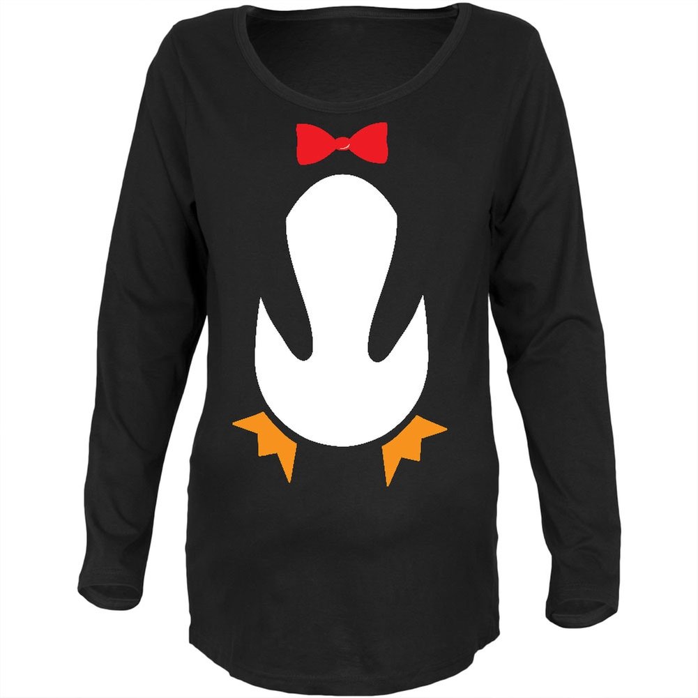 Old Glory Halloween Penguin Costume Black Maternity Soft Long Sleeve T-Shirt - Cute Pregnancy Outfit for Halloween Parties & Christmas Events