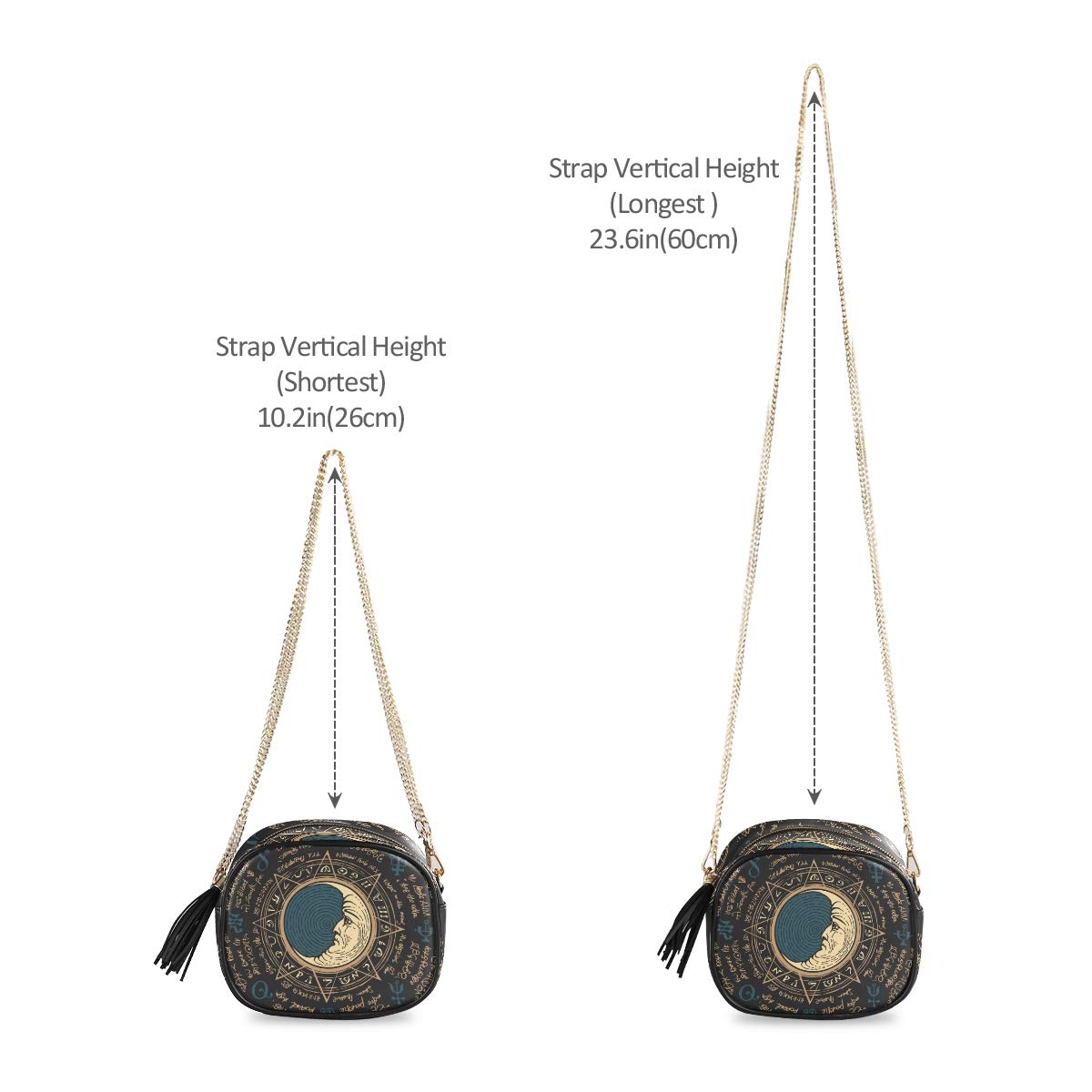 Vintage PU Leather Crossbody Bag with Adjustable Chain Strap, Moon & Star Design, Multi-Pocket Wallet Purse for Women - Perfect for Everyday Use, Travel, and Parties