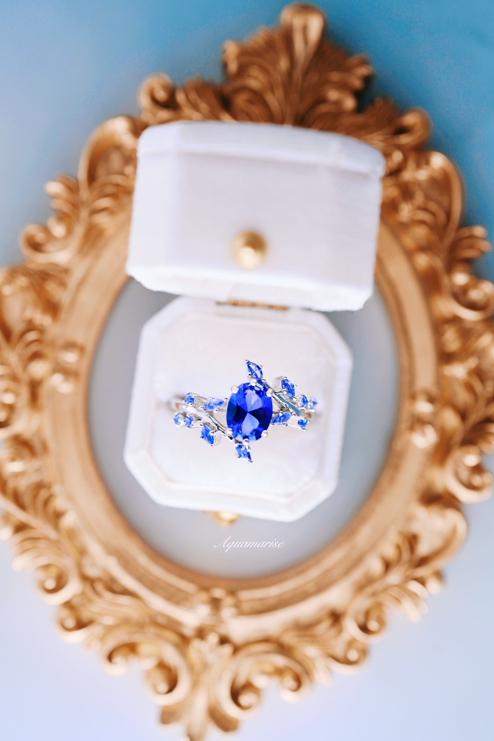 14K White Gold Cornflower Sapphire Leaf Ring - Elegant Nature-Inspired Jewelry for Women, Perfect for Weddings, Anniversaries & Everyday Wear