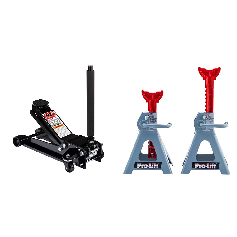 Arcan 2 Ton Low Profile Steel Floor Jack with Quick Rise & Pro-LifT 3 Ton Double Pin Jack Stands - Heavy Duty Car Lift for Auto Repair, Tire Change, and Vehicle Maintenance