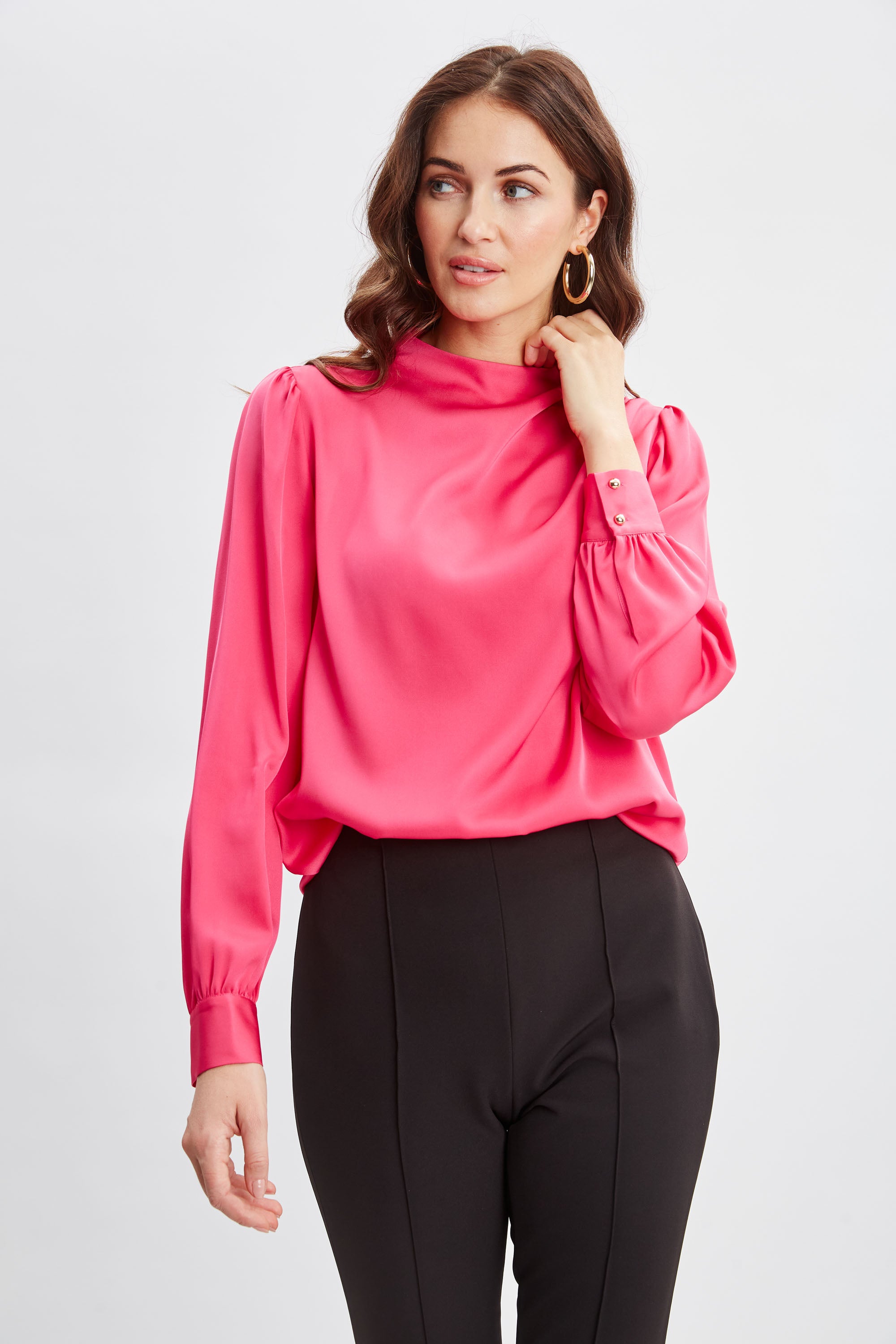 Elegant Silk Pleated Draped Neck Blouse for Women - Office Wear & Evening Party Outfit