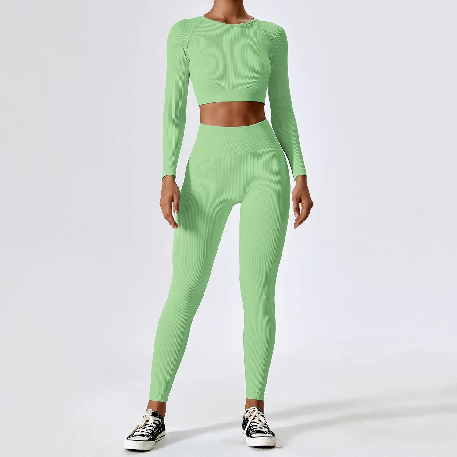 Women's Ribbed Yoga Set - High Waisted Workout Leggings & Sports Bra - Gym Clothing for Fitness, Running & Yoga - Perfect for Home Workouts & Studio Classes