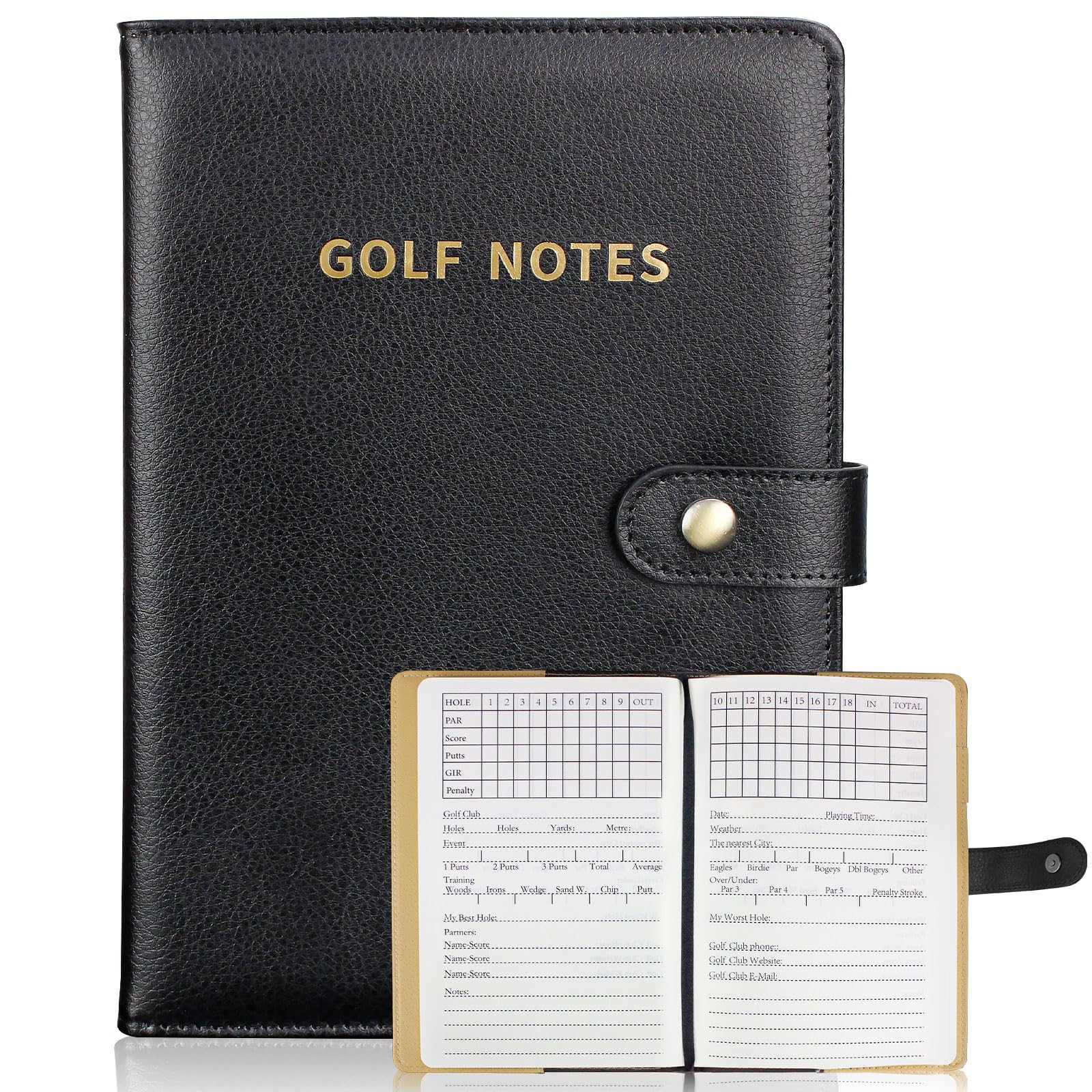 Premium Leather Golf Scorecard Holder with 200 Pages - Golf Notebook Log Journal & Yardage Book - Perfect Golf Gifts for Men & Women - Ideal for Tracking Scores, Yardages & Game Improvement on the Course