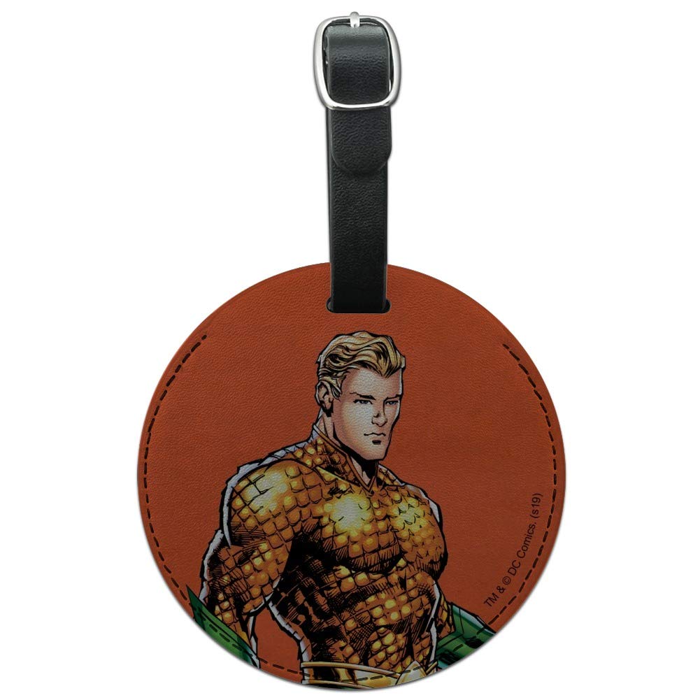 Aquaman Character Round Leather Luggage Tag - Waterproof Suitcase ID Tag for Travel, Carry-On Bags & Backpacks - Perfect for Vacation, Business Trips and Cruise Travel Accessories