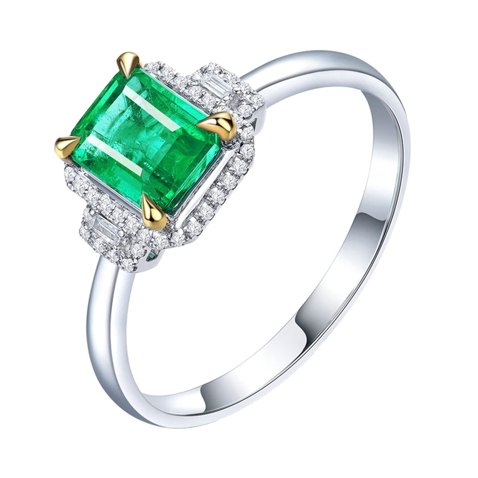 18K White Gold Vintage Engagement Rings with Created Emerald Moissanite & Zirconia - 925 Sterling Silver Wedding Band Set for Women | Perfect for Proposals, Anniversaries & Bridal Jewelry